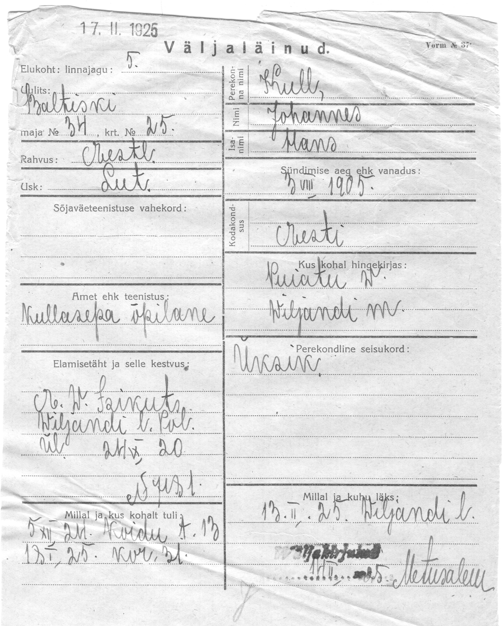 Kull, Johannes, Hans