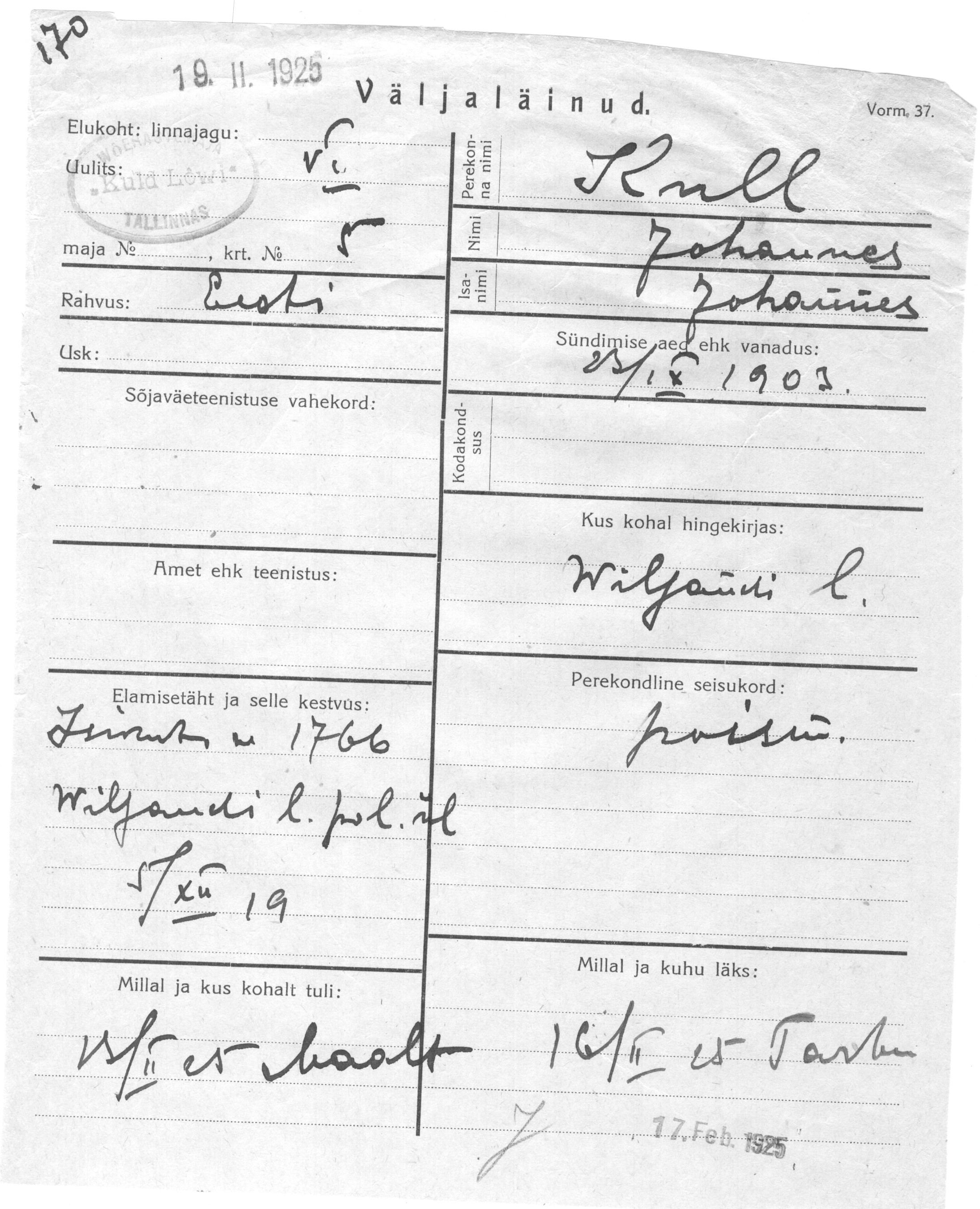 Kull, Johannes, Johannes