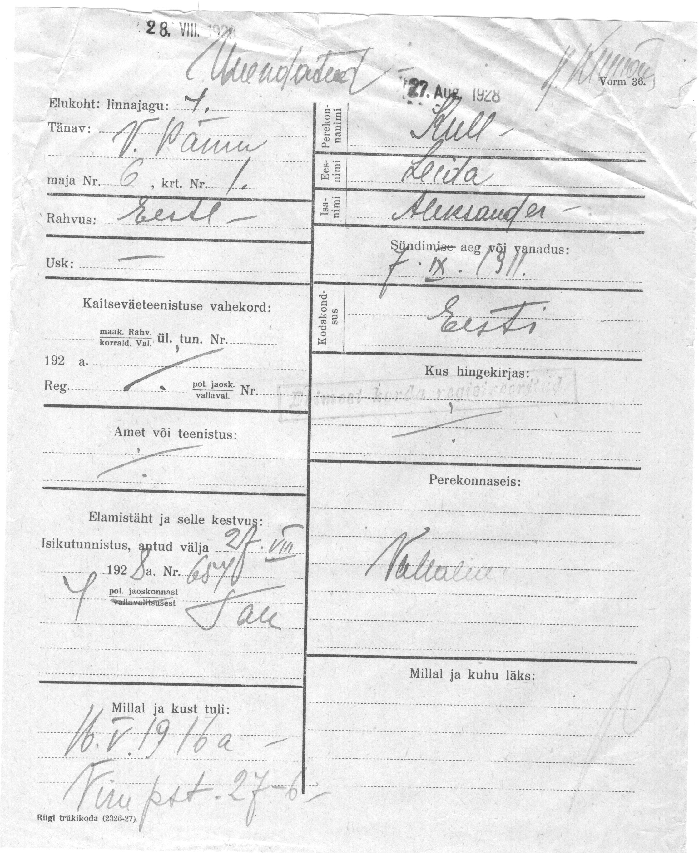 Kull, Leida, Aleksander