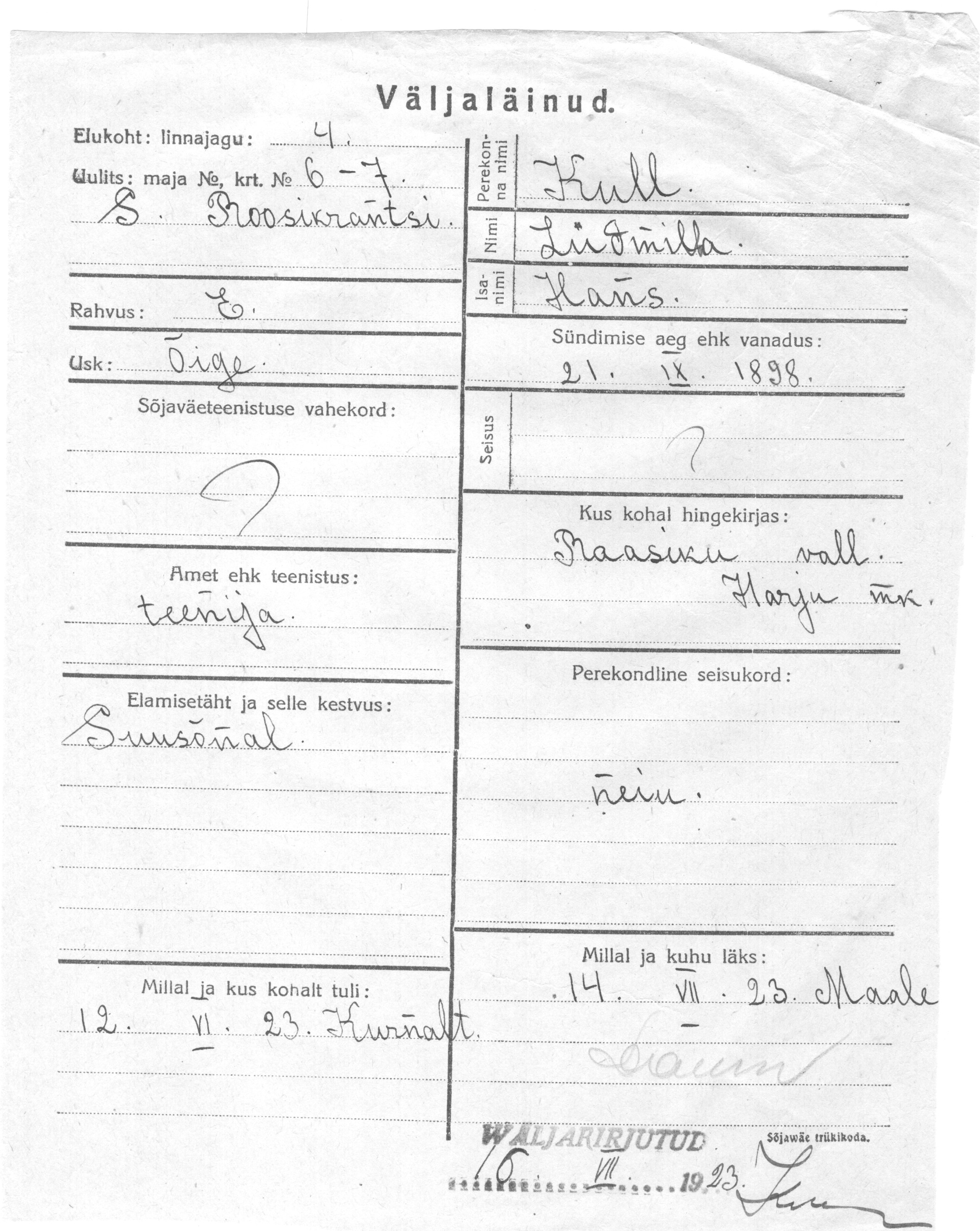 Kull, Ludmilla, Hans