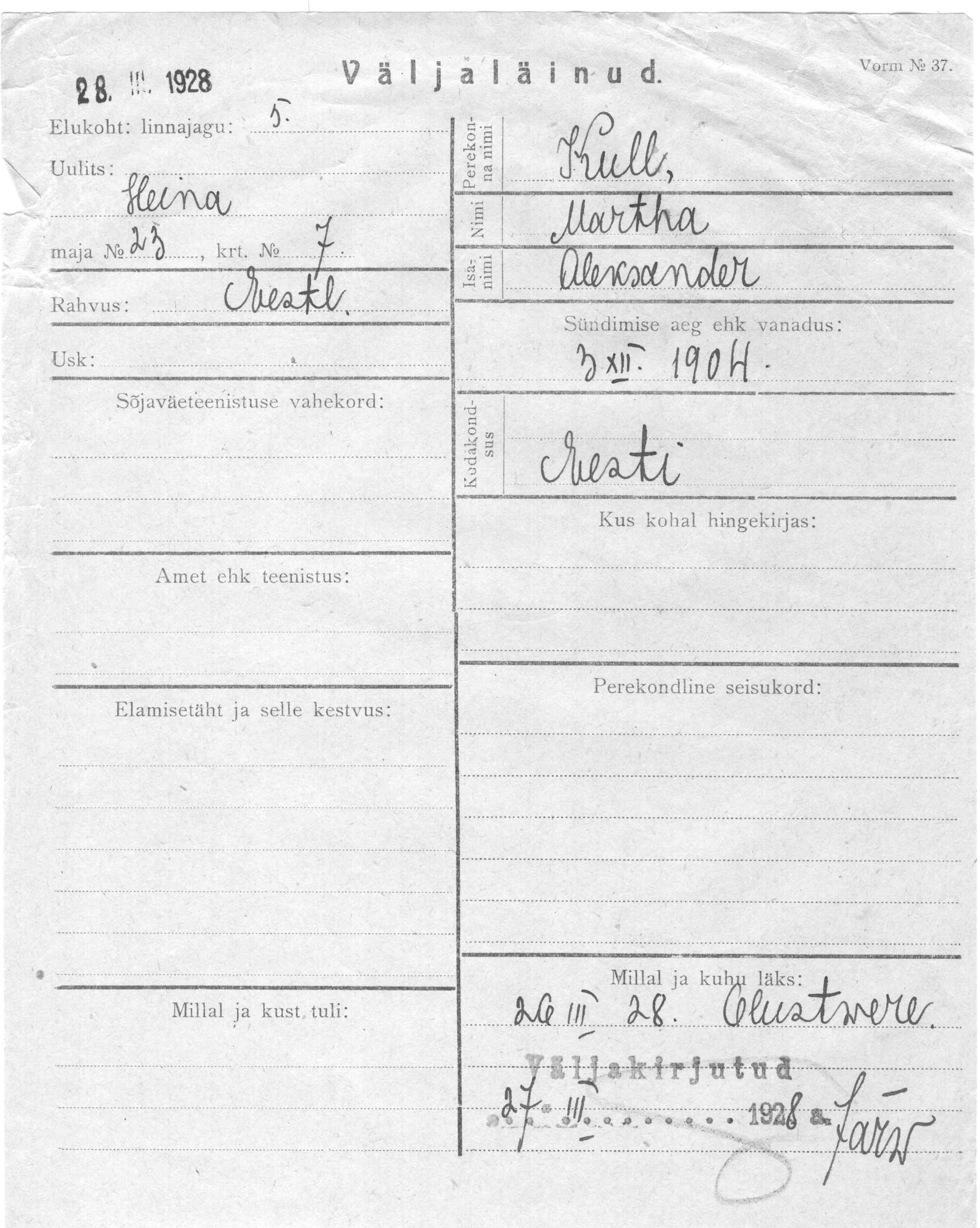 Kull, Martha, Aleksander