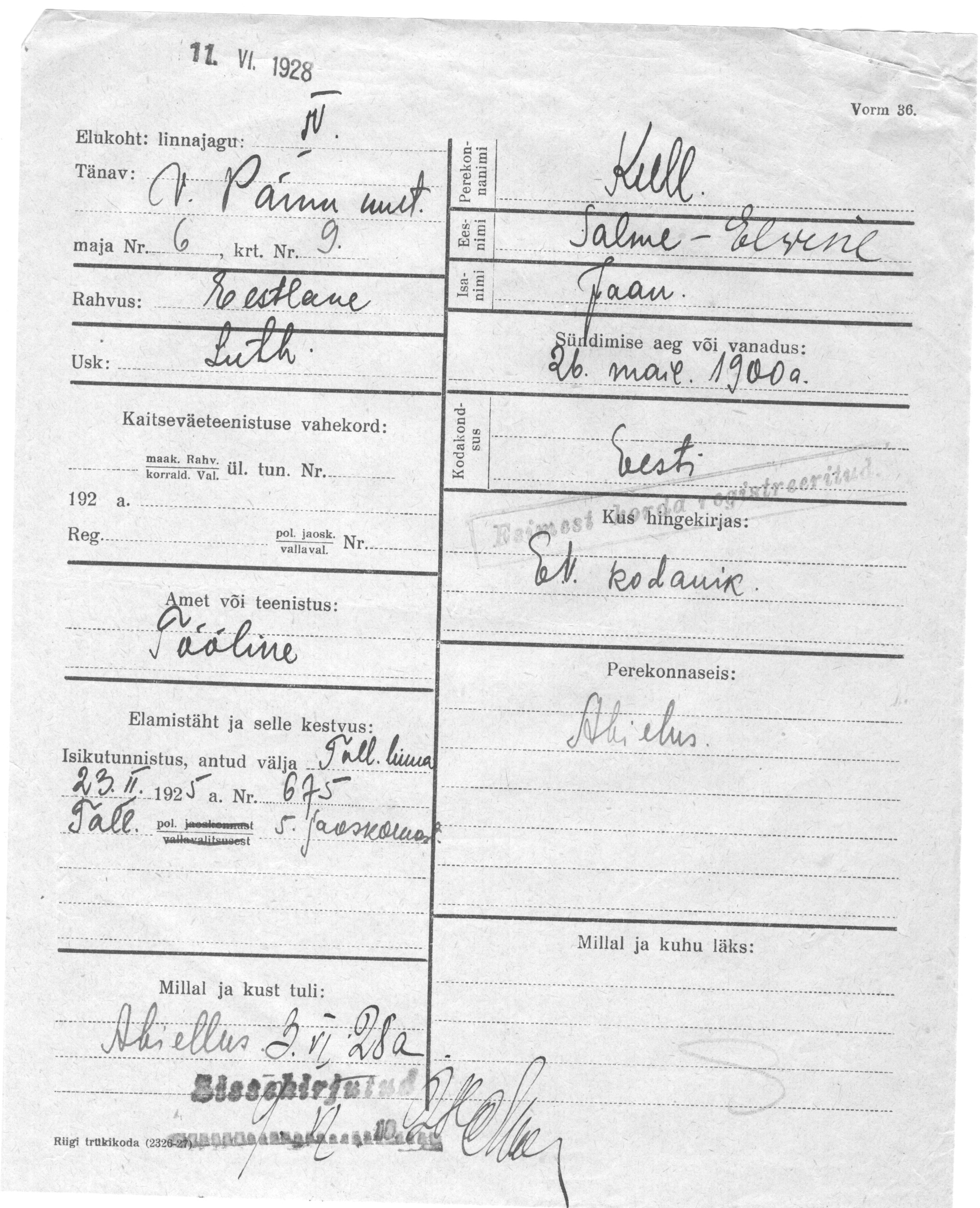 Kull, Salme-Elwine, Jaan