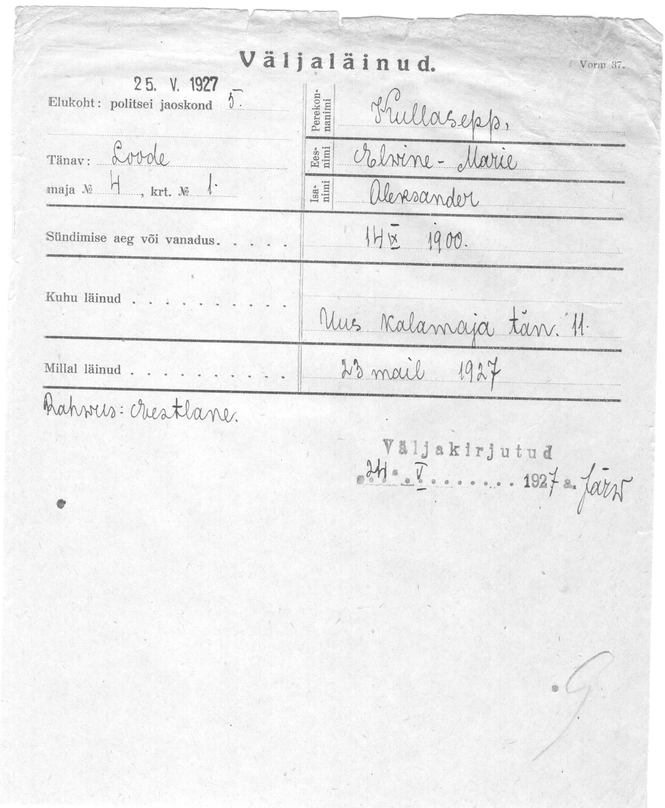 Kullasepp, Elwine-Marie, Aleksander