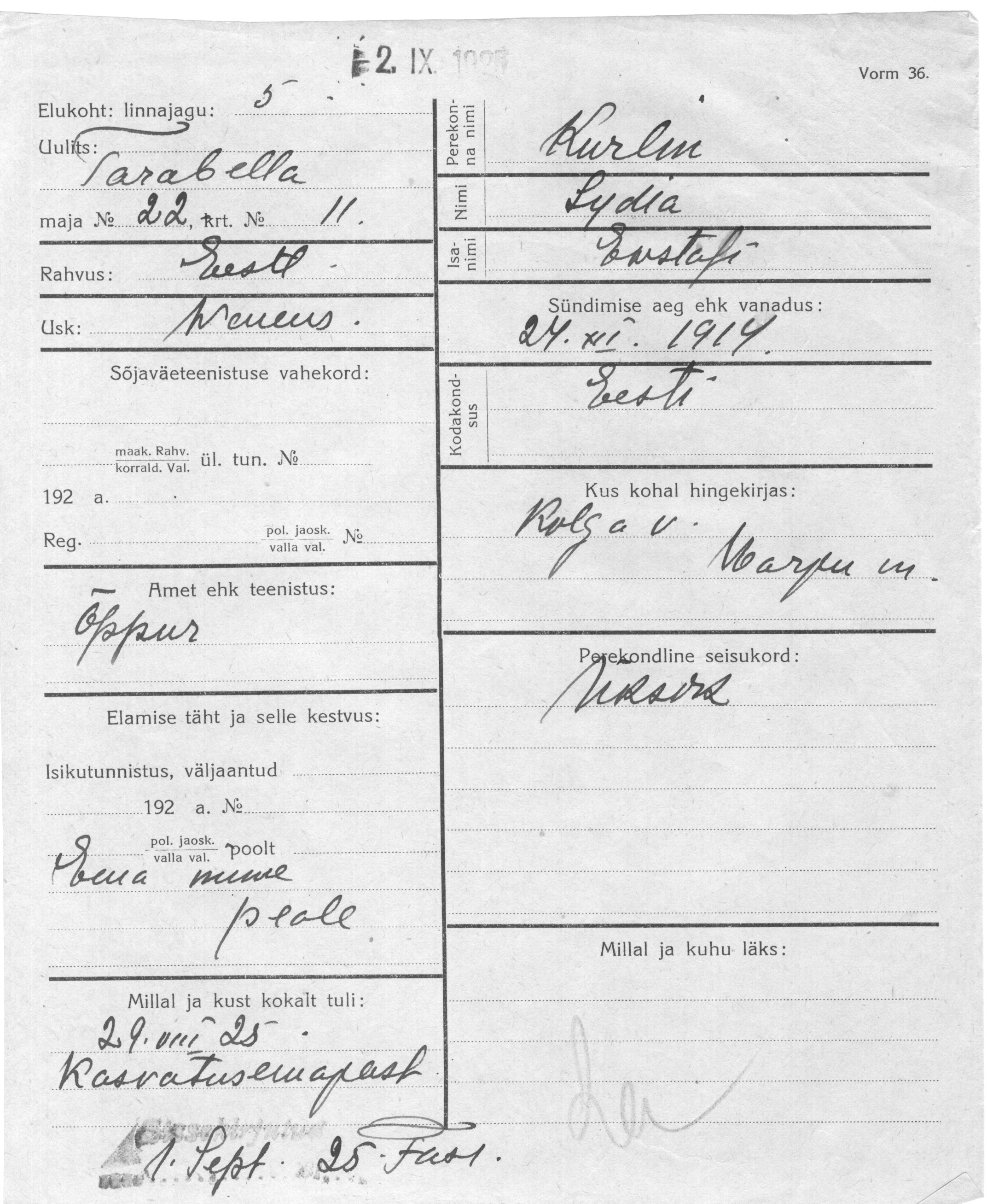 Kurlin, Lydia, Ewstafi