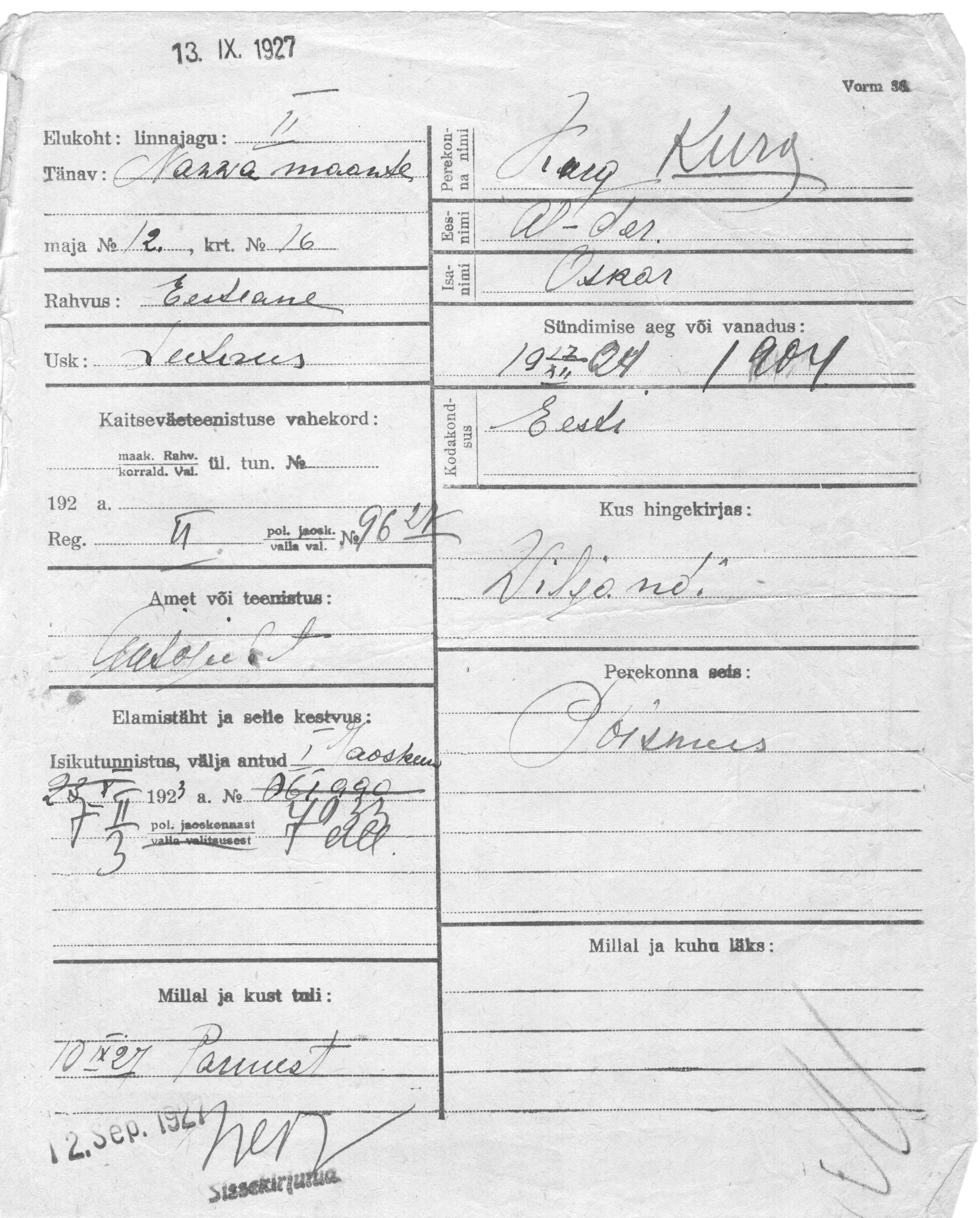 Kurg, Aleksander, Oskar