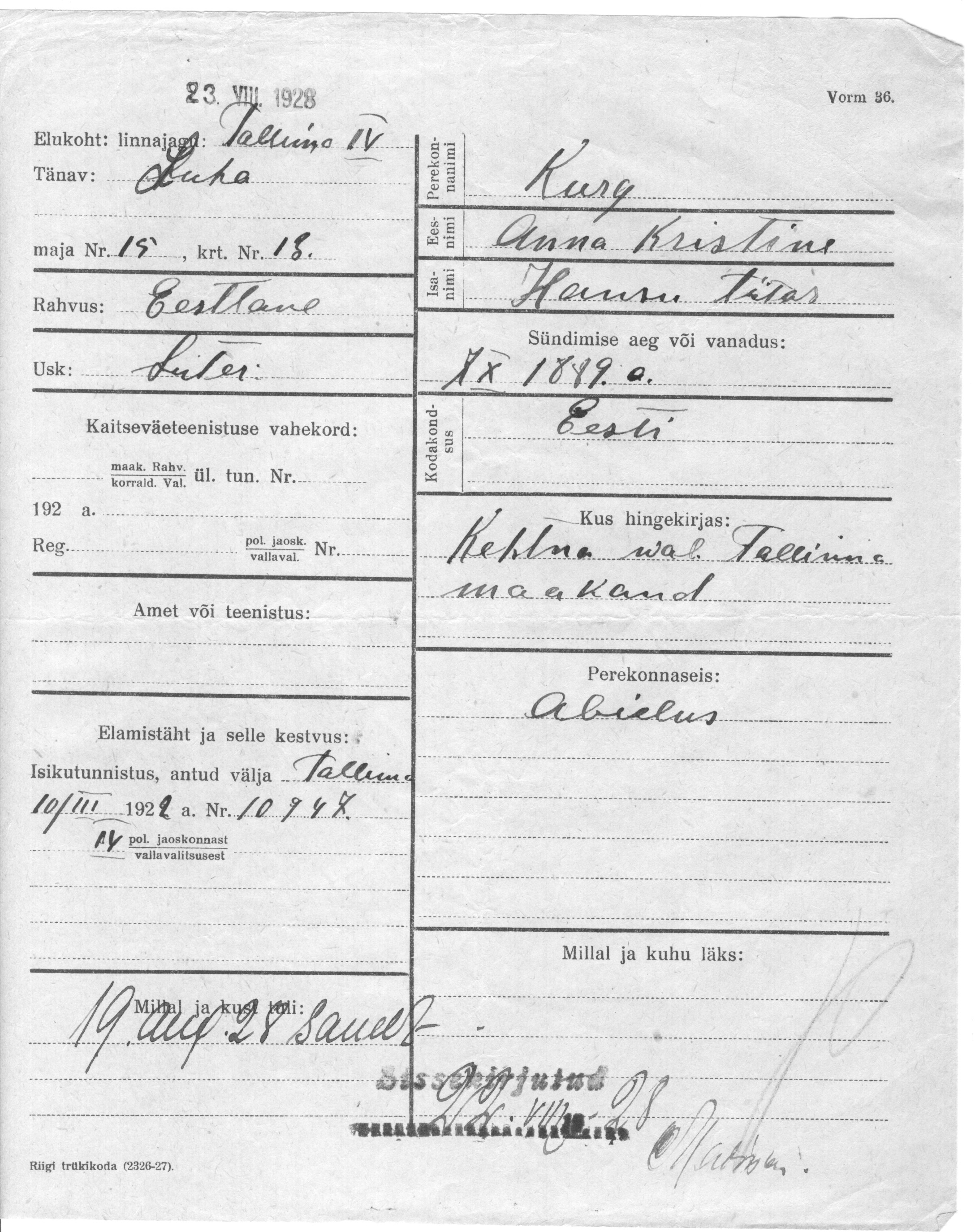 Kurg, Anna kristine, Hans