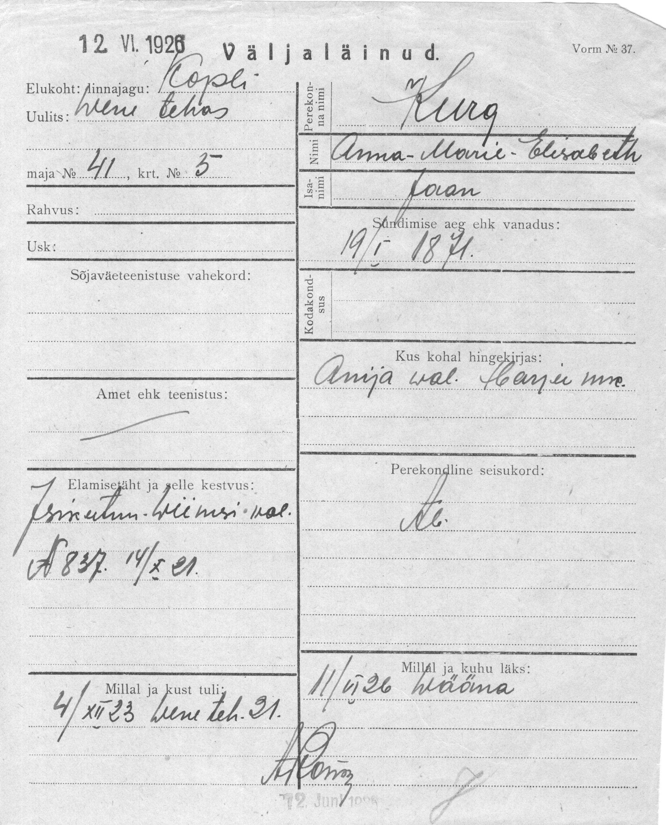 Kurg, Anna-Marie-Elisabeth, Jaan