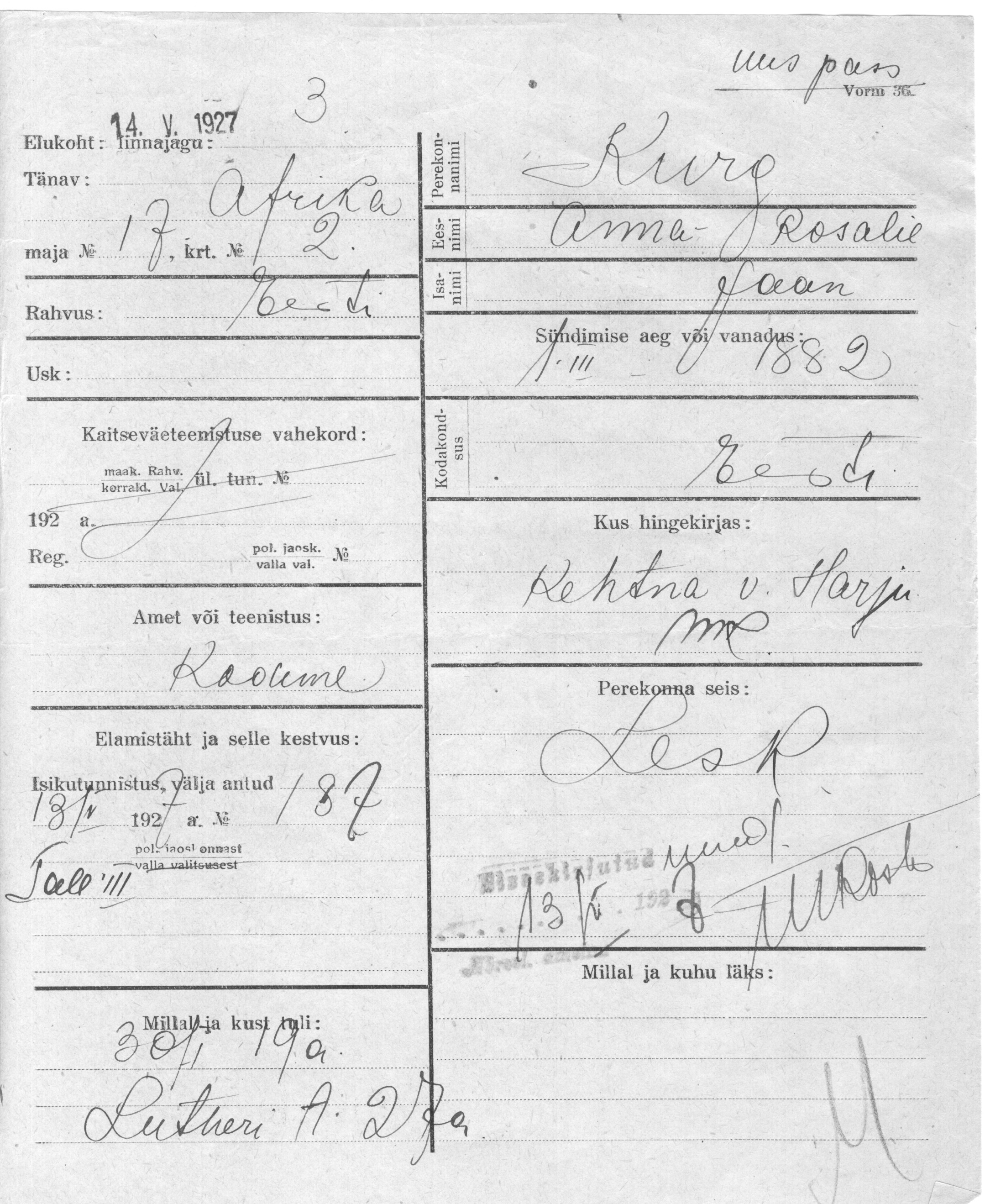 Kurg, Anna-Rosalie, Jaan