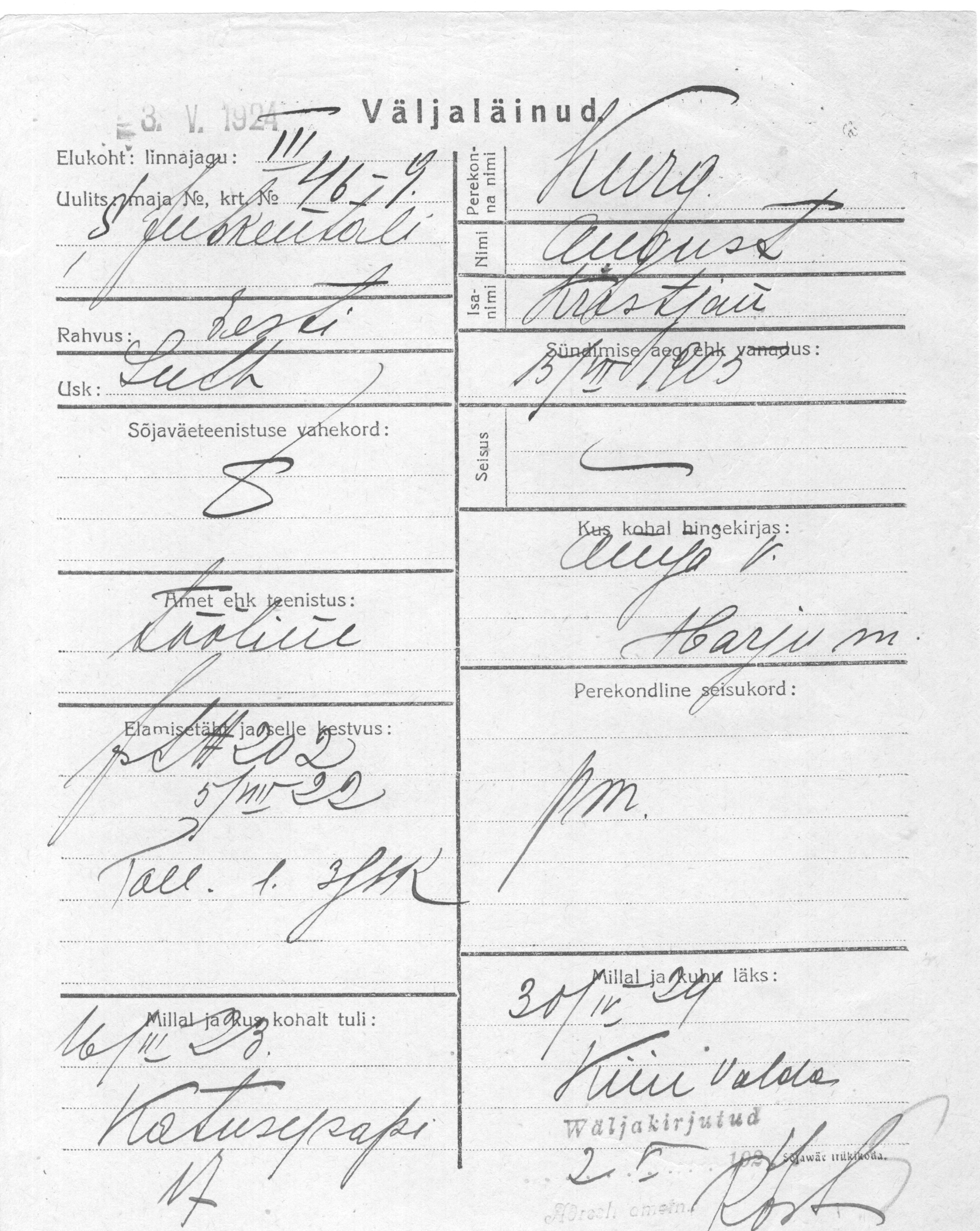 Kurg, August, Kristjan