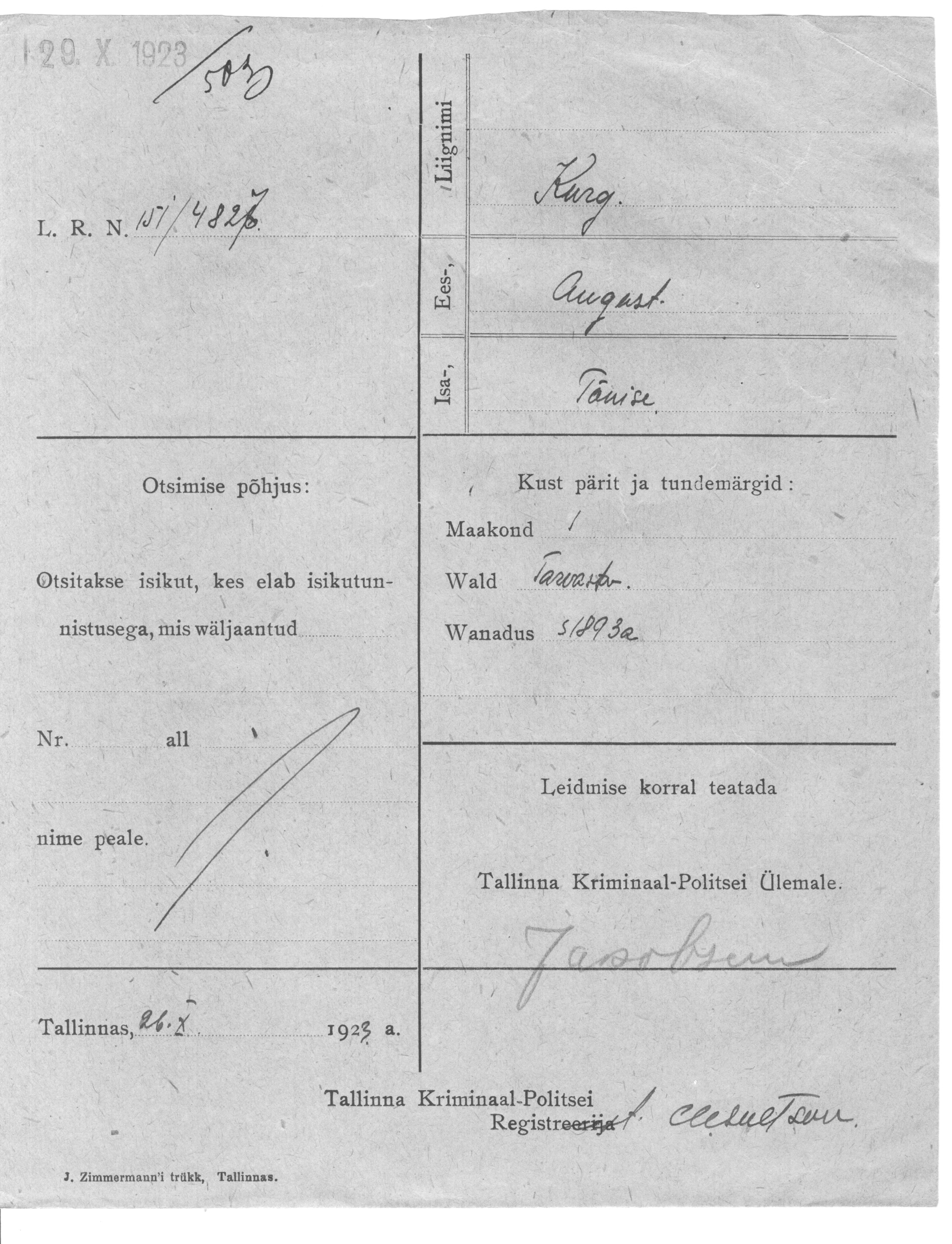 Kurg, August, Tõnis