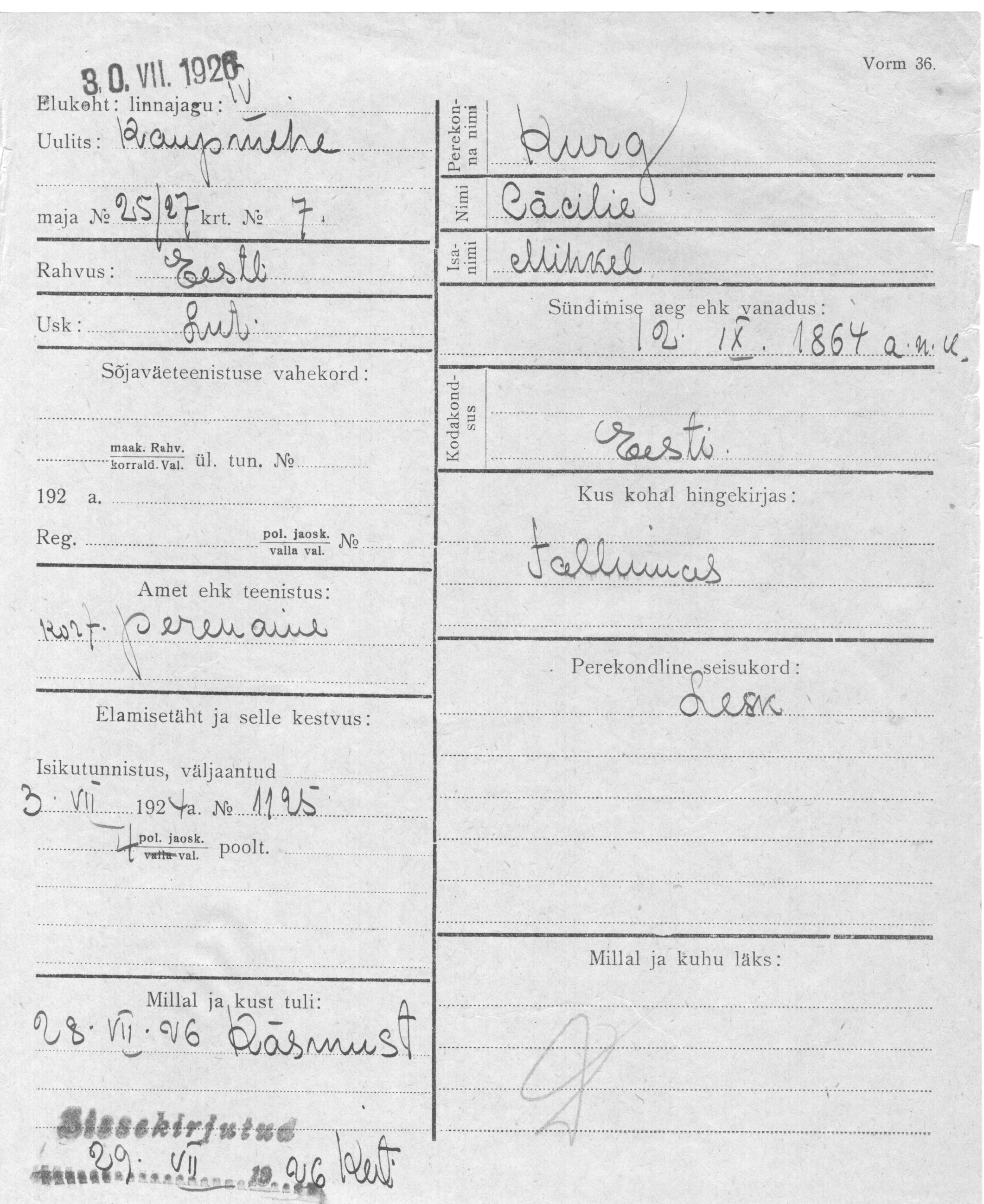 Kurg, Cäcilie, Mihkel