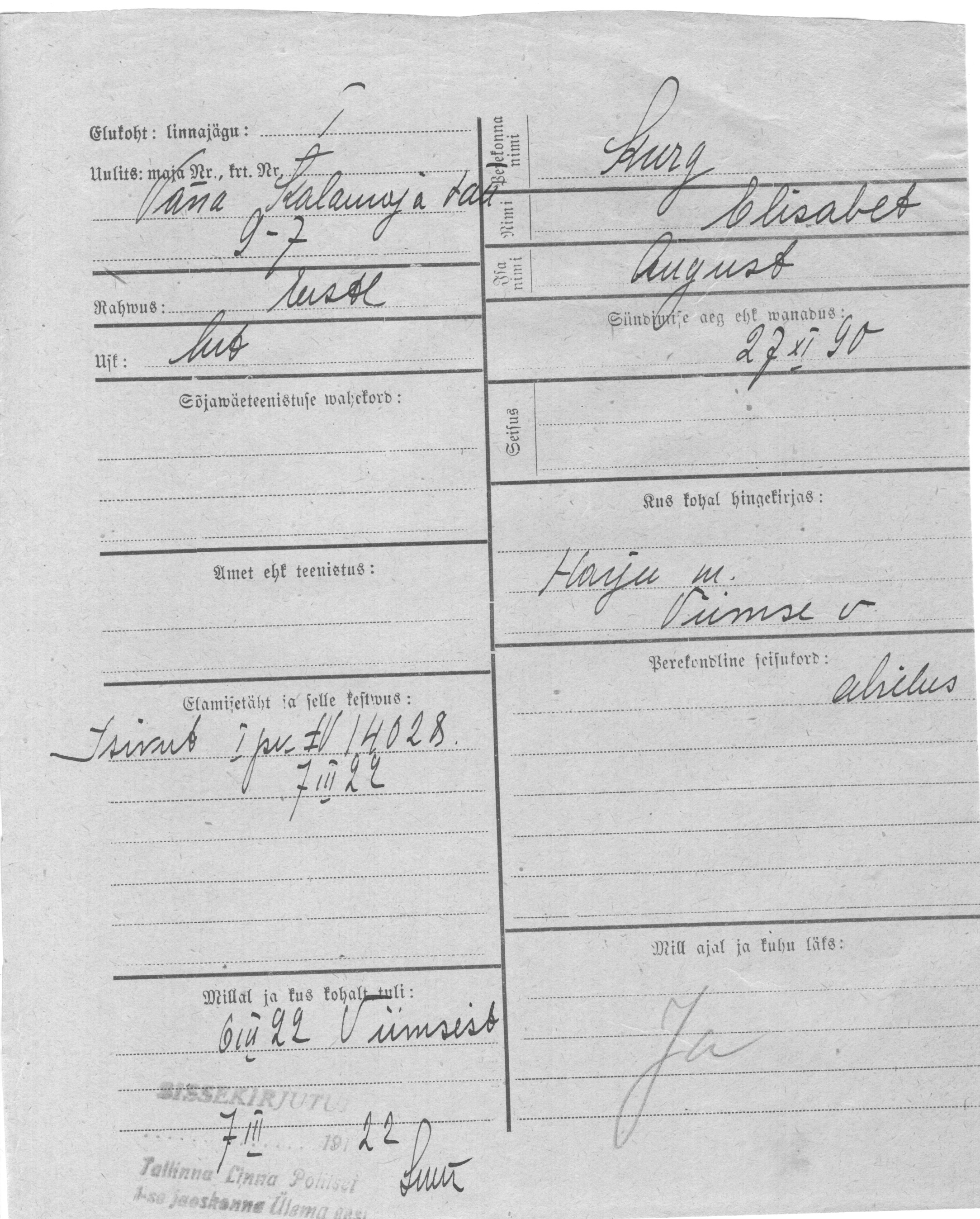 Kurg, Elisabet, August