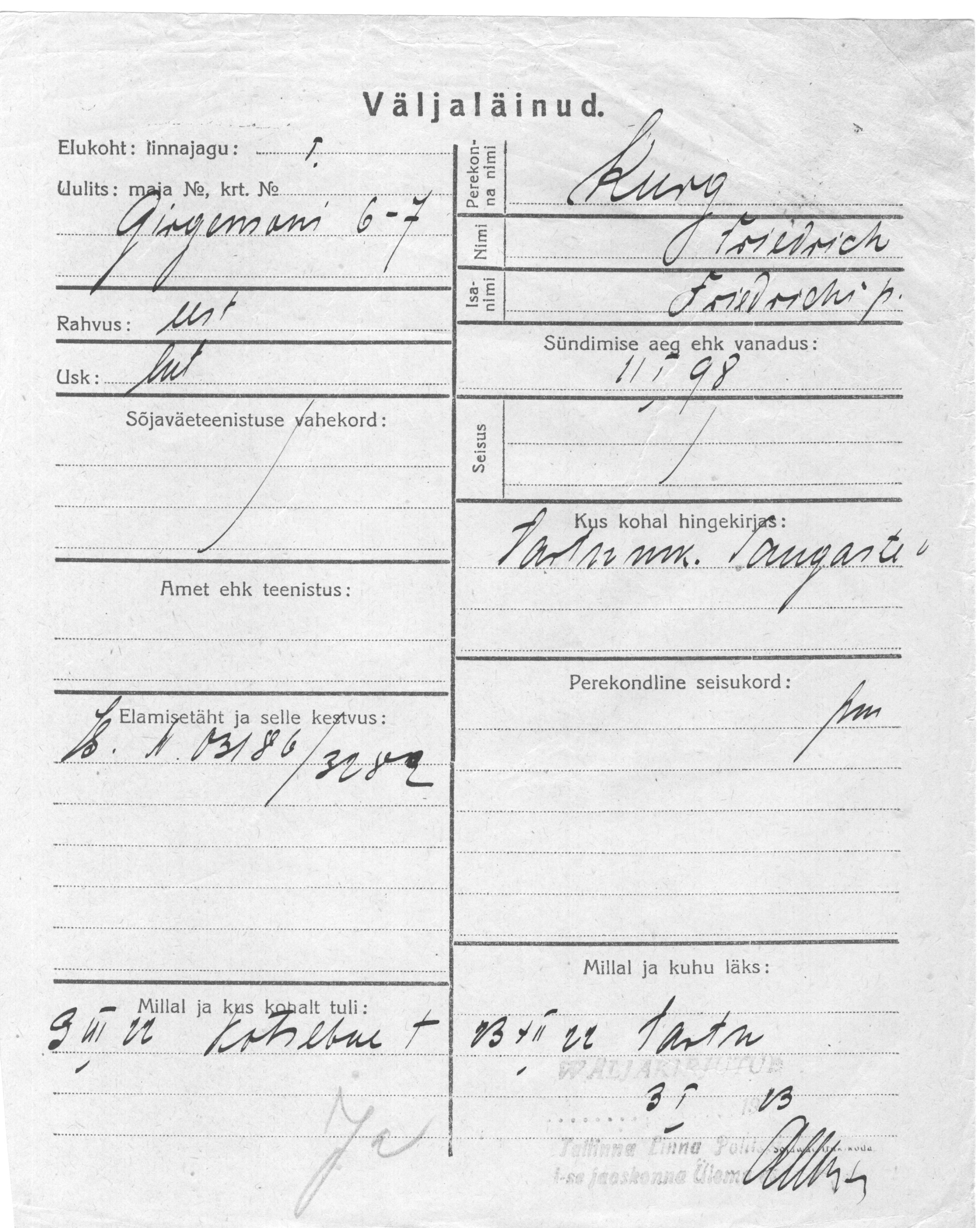 Kurg, Friedrich, Friedrich