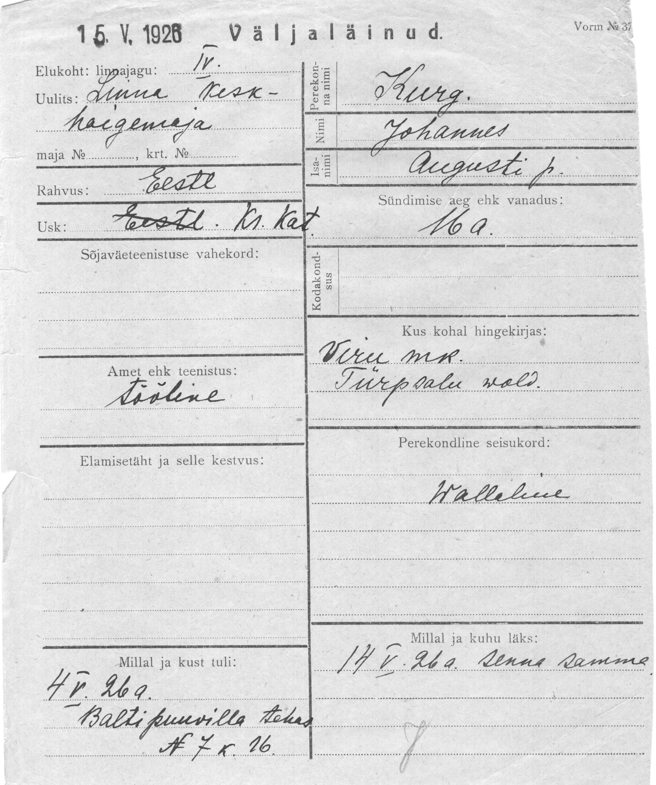 Kurg, Johannes, August