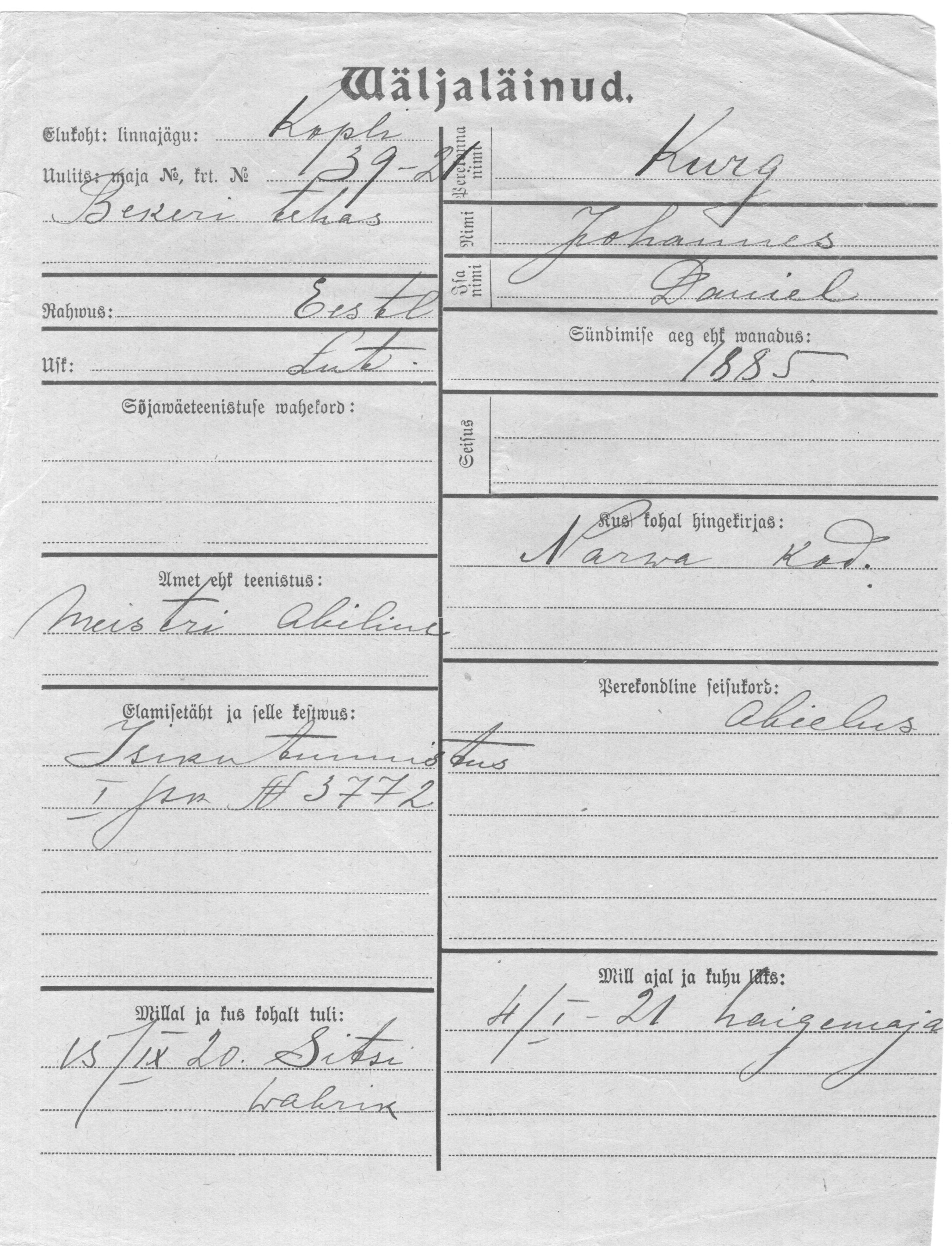 Kurg, Johannes, Daniel