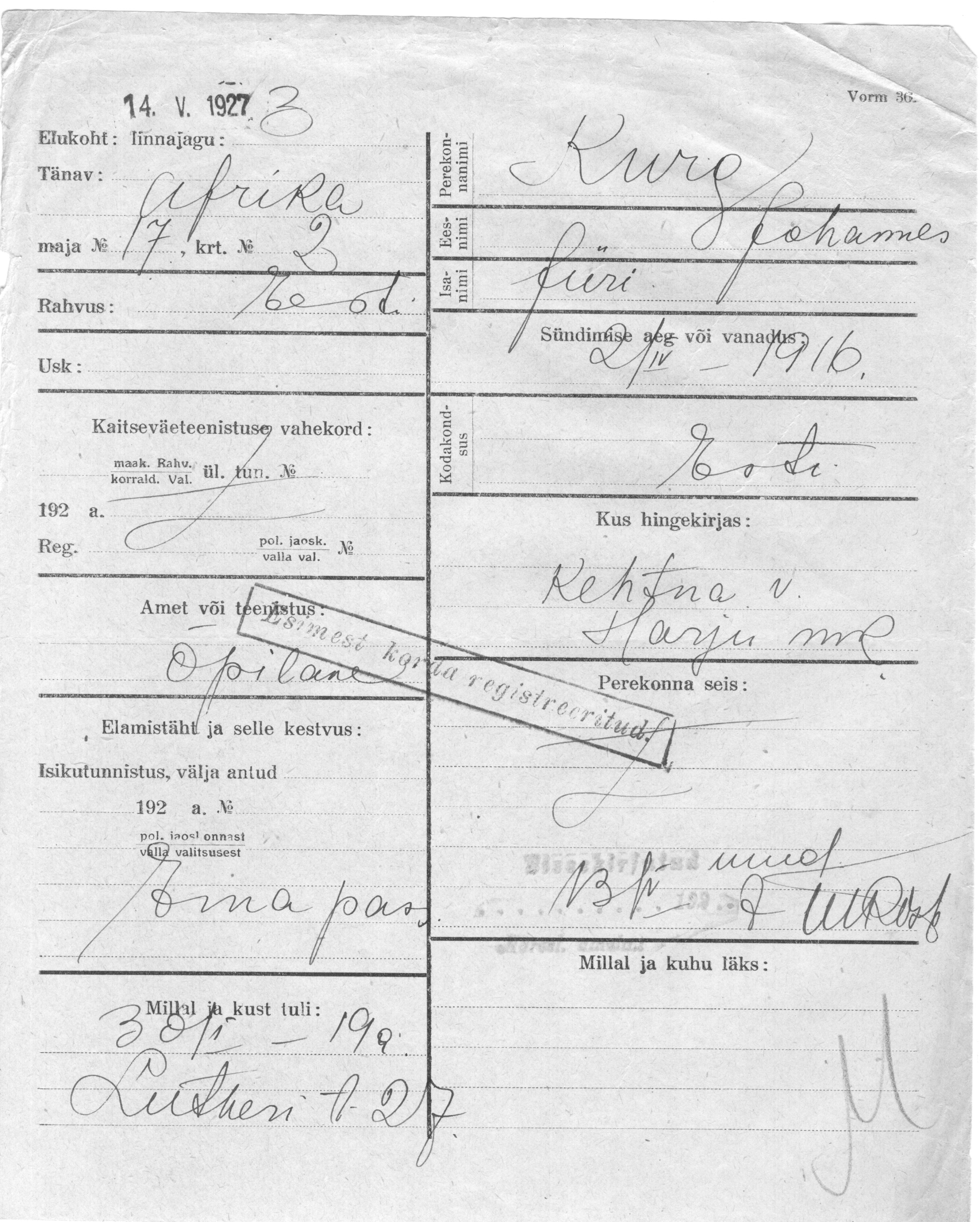 Kurg, Johannes, Jüri