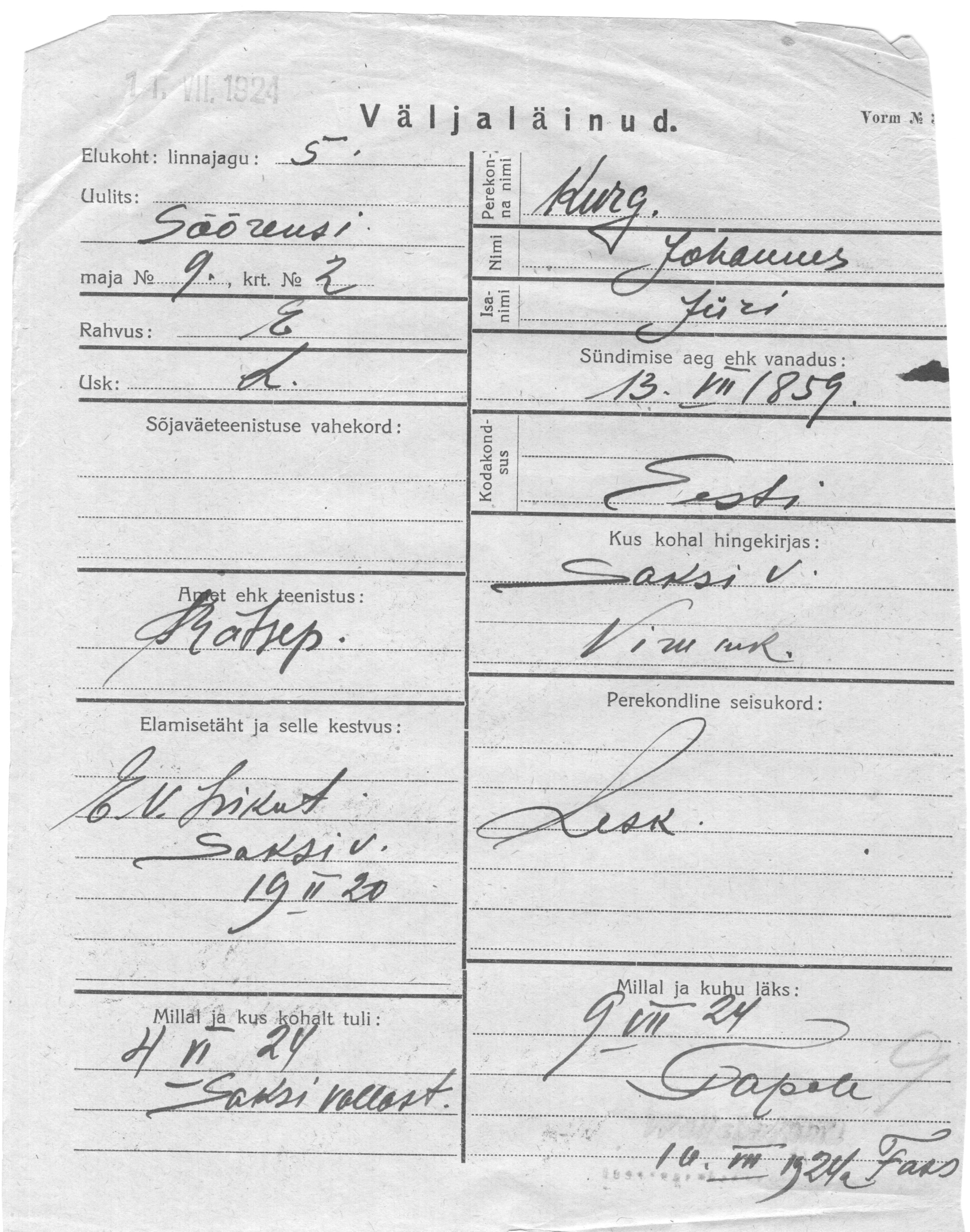 Kurg, Johannes, Jüri