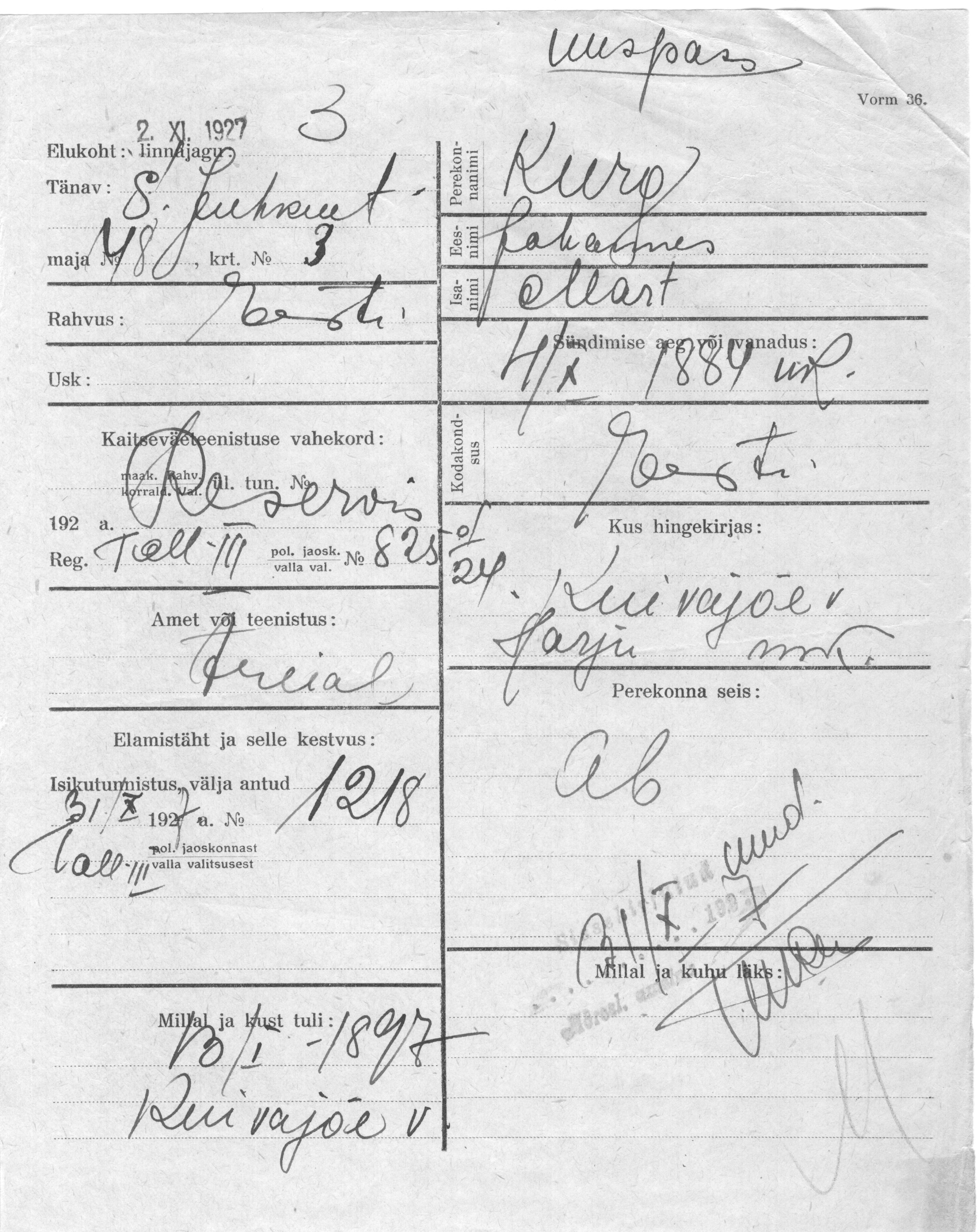 Kurg, Johannes, Mart