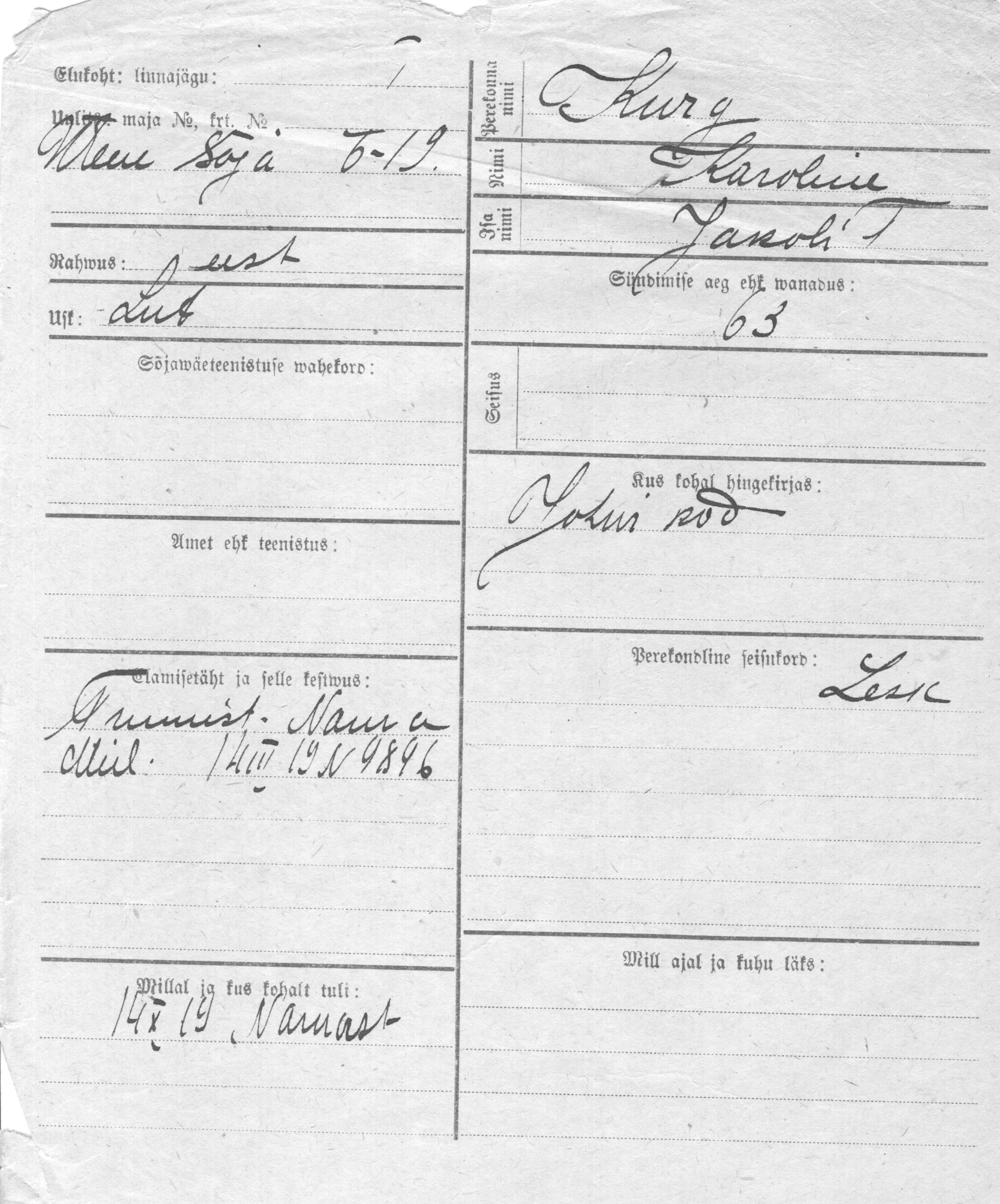 Kurg, Karoline, Jakob