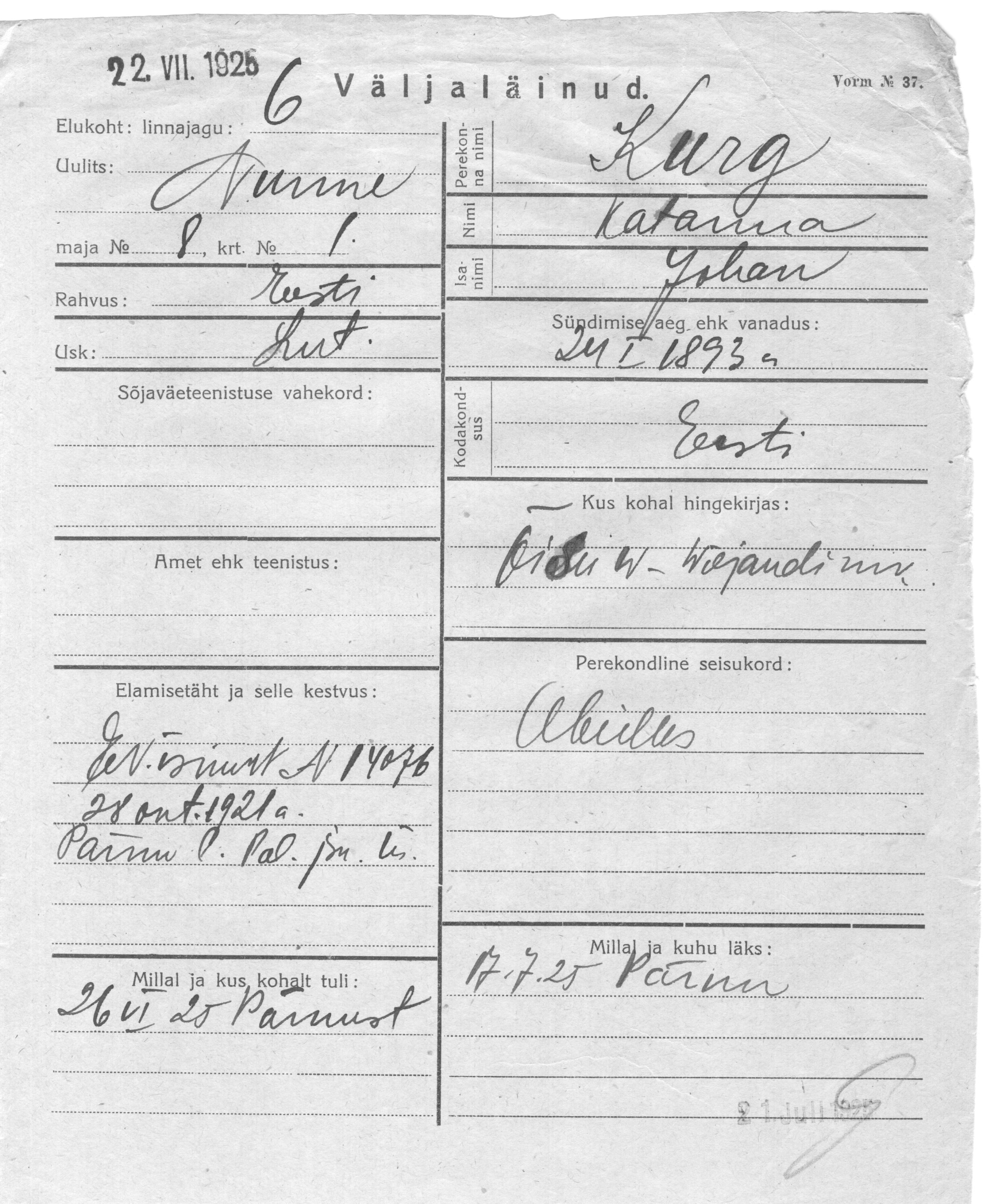 Kurg, Katarina, Johan