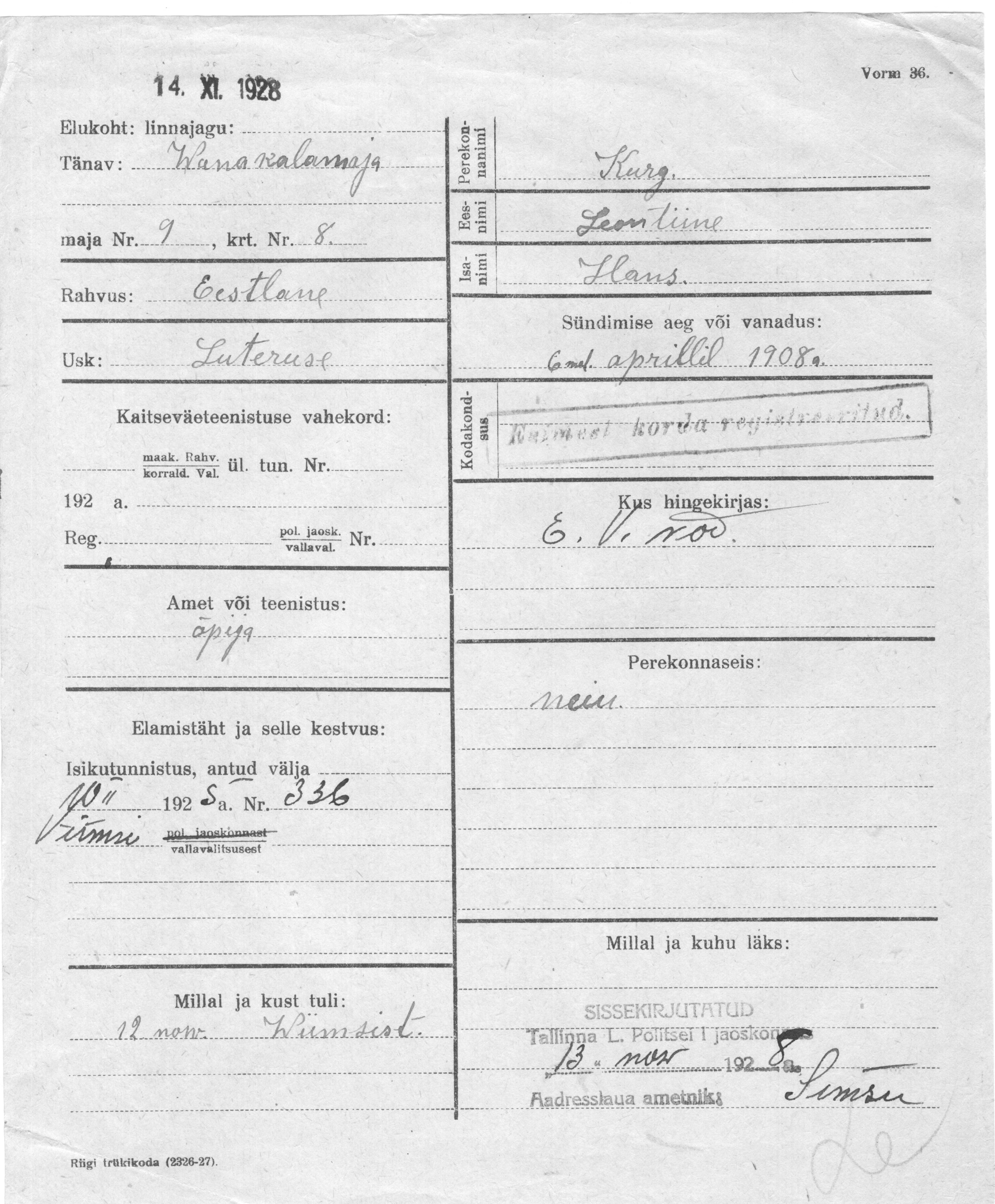 Kurg, Leontiine, Hans