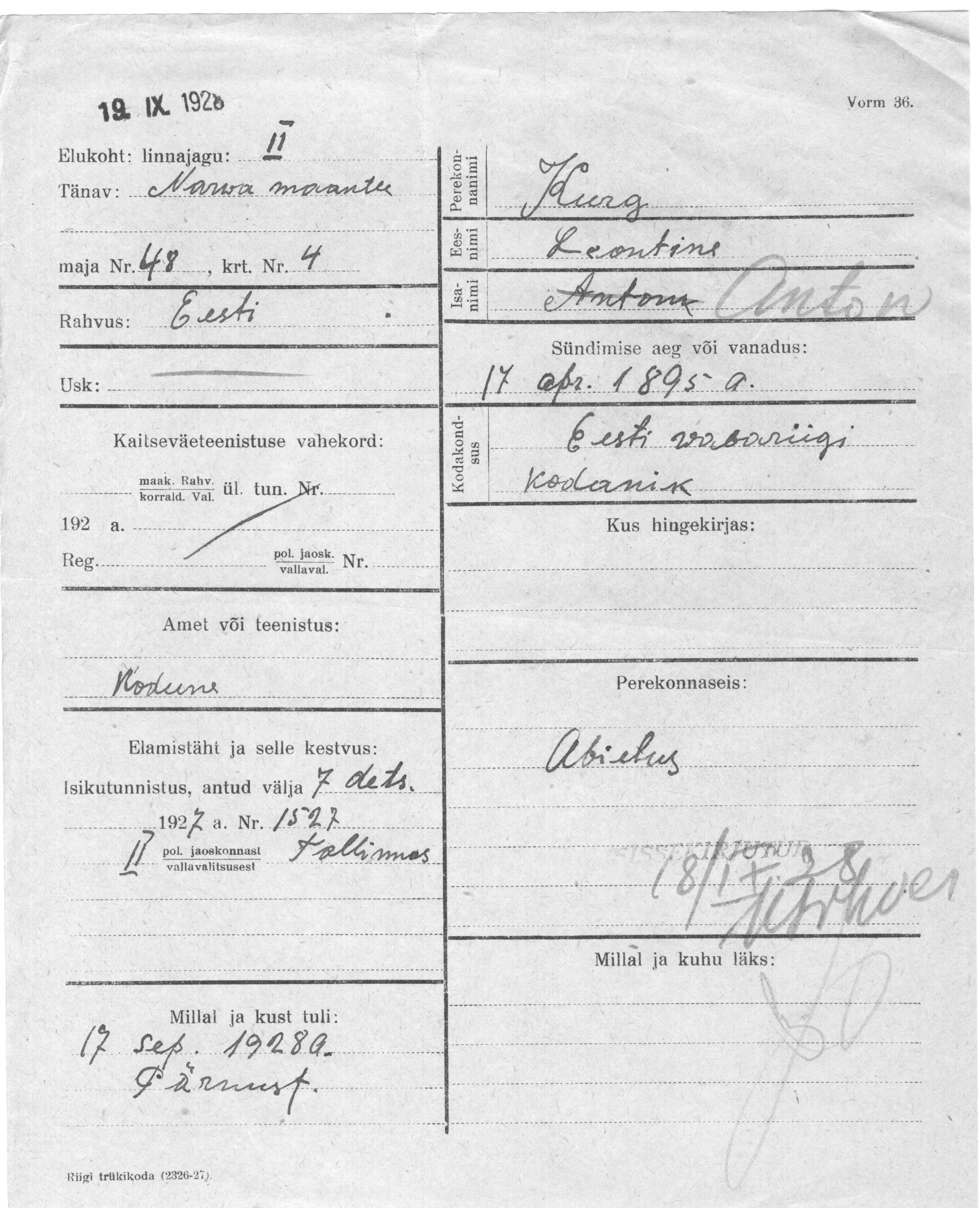 Kurg, Leontine, Anton