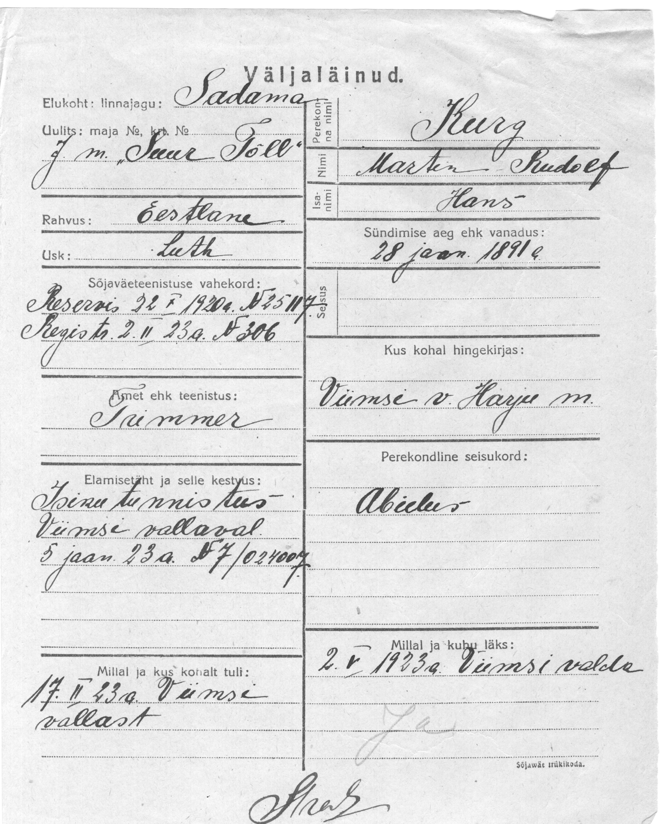 Kurg, Martin-Rudolf, Hans