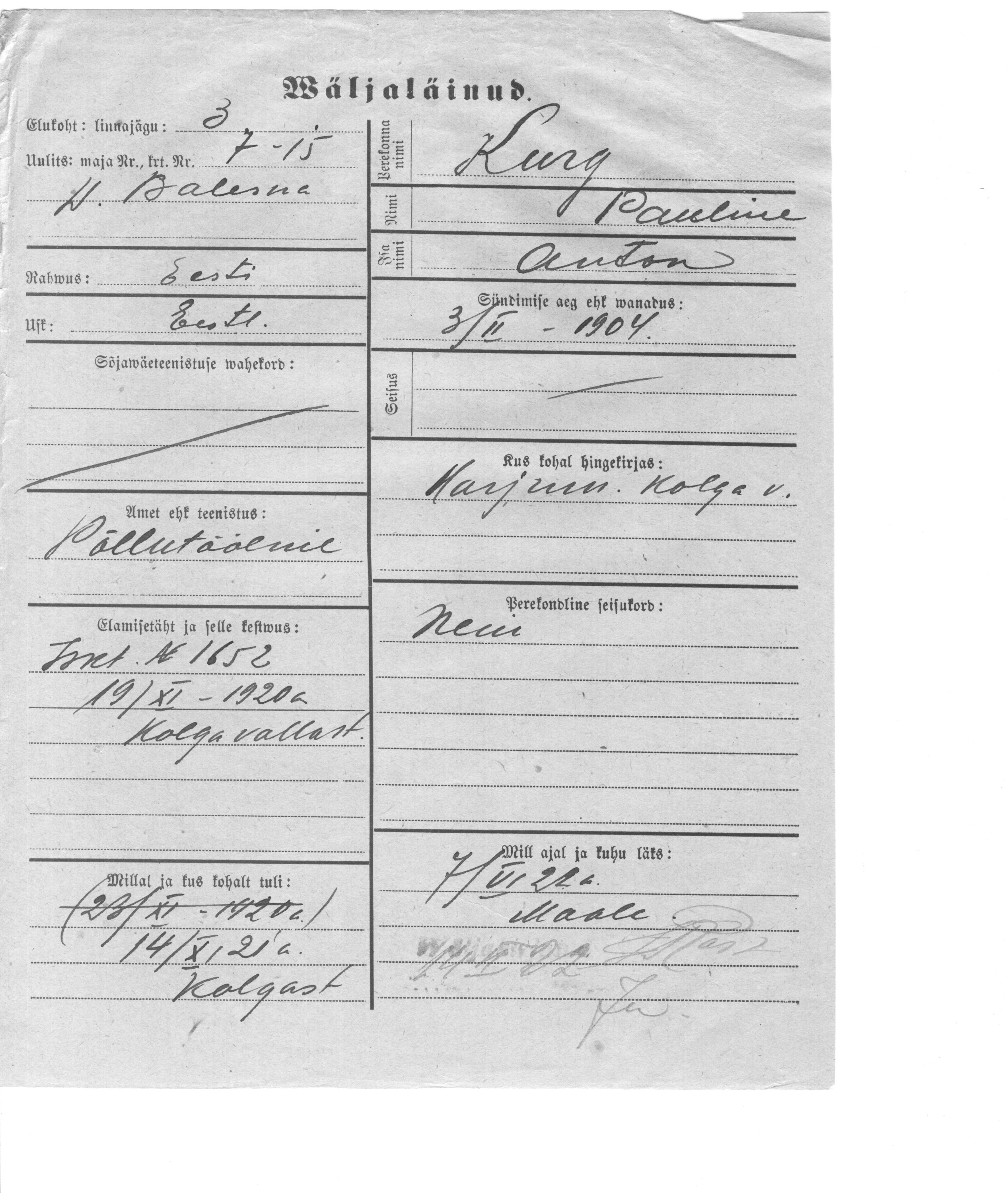 Kurg, Pauline, Anton