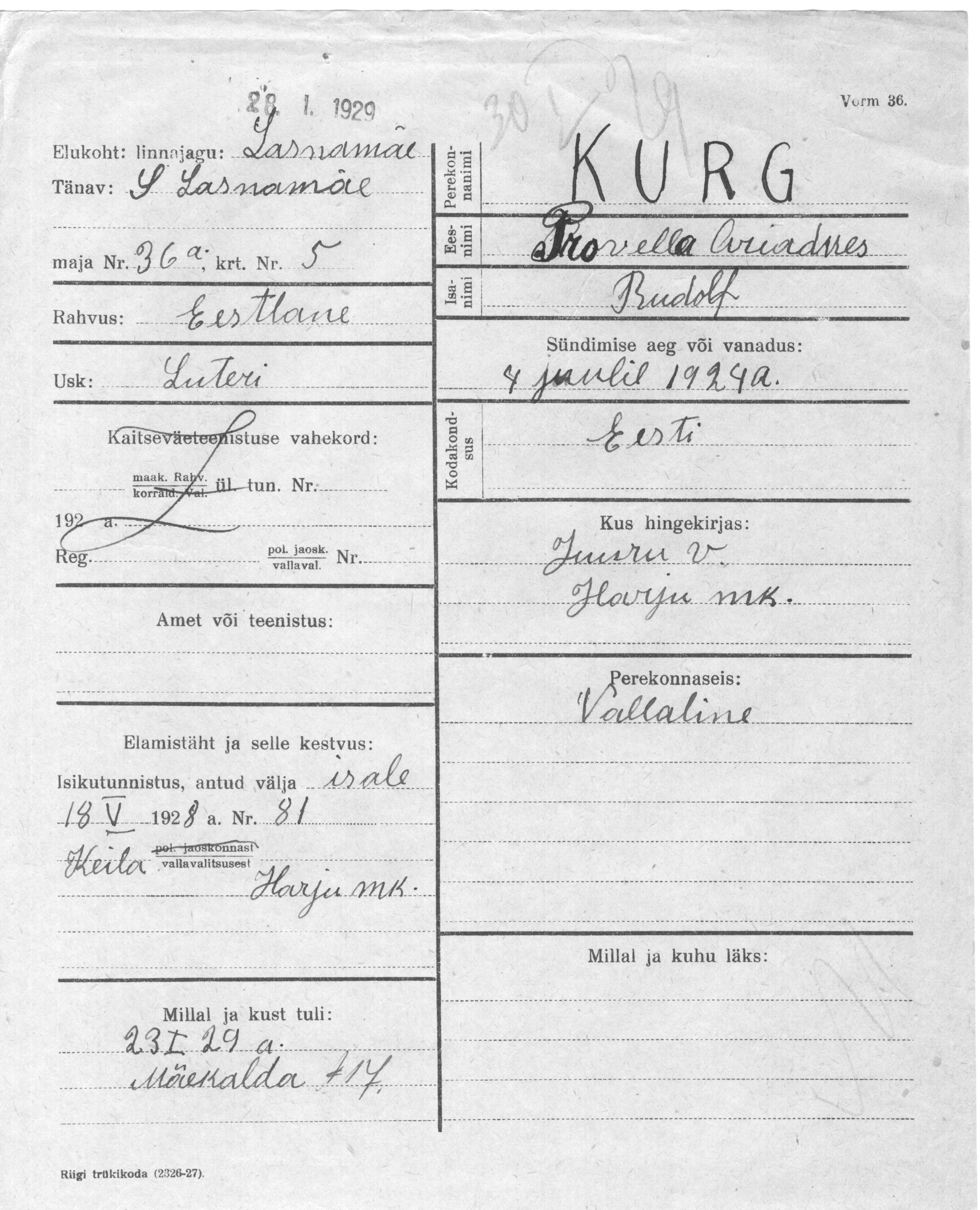 Kurg, Provella ariadnes, Rudolf