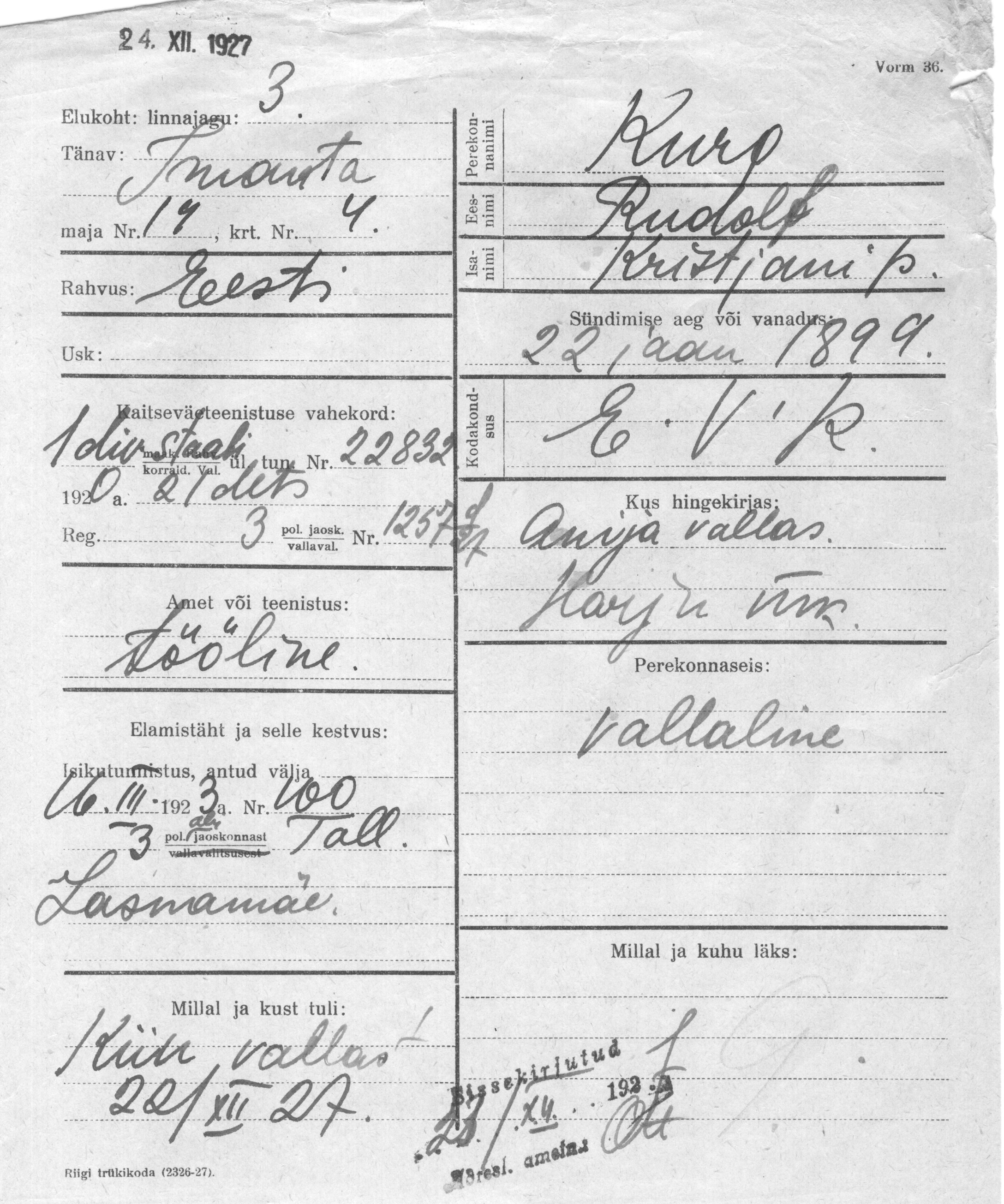 Kurg, Rudolf, Kristjan