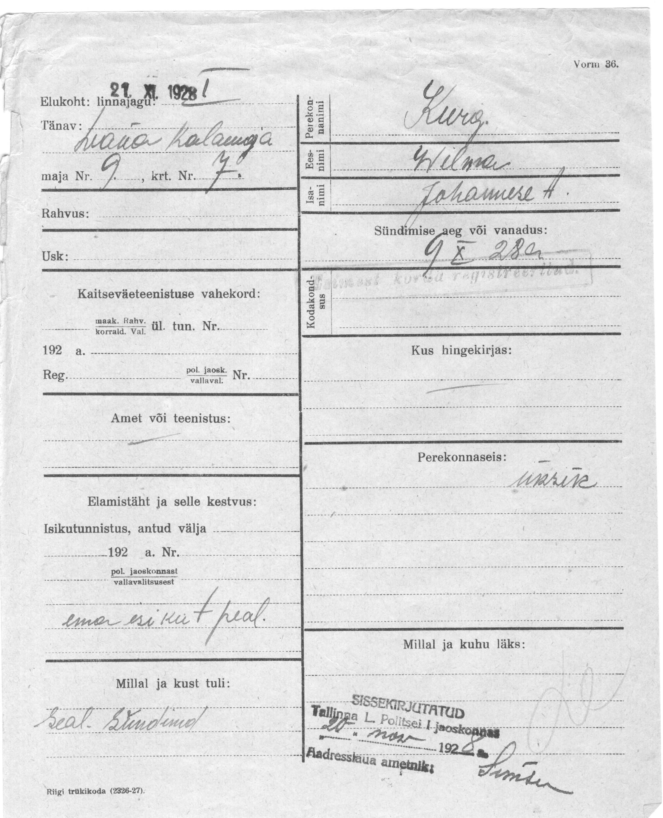 Kurg, Wilma, Johannes