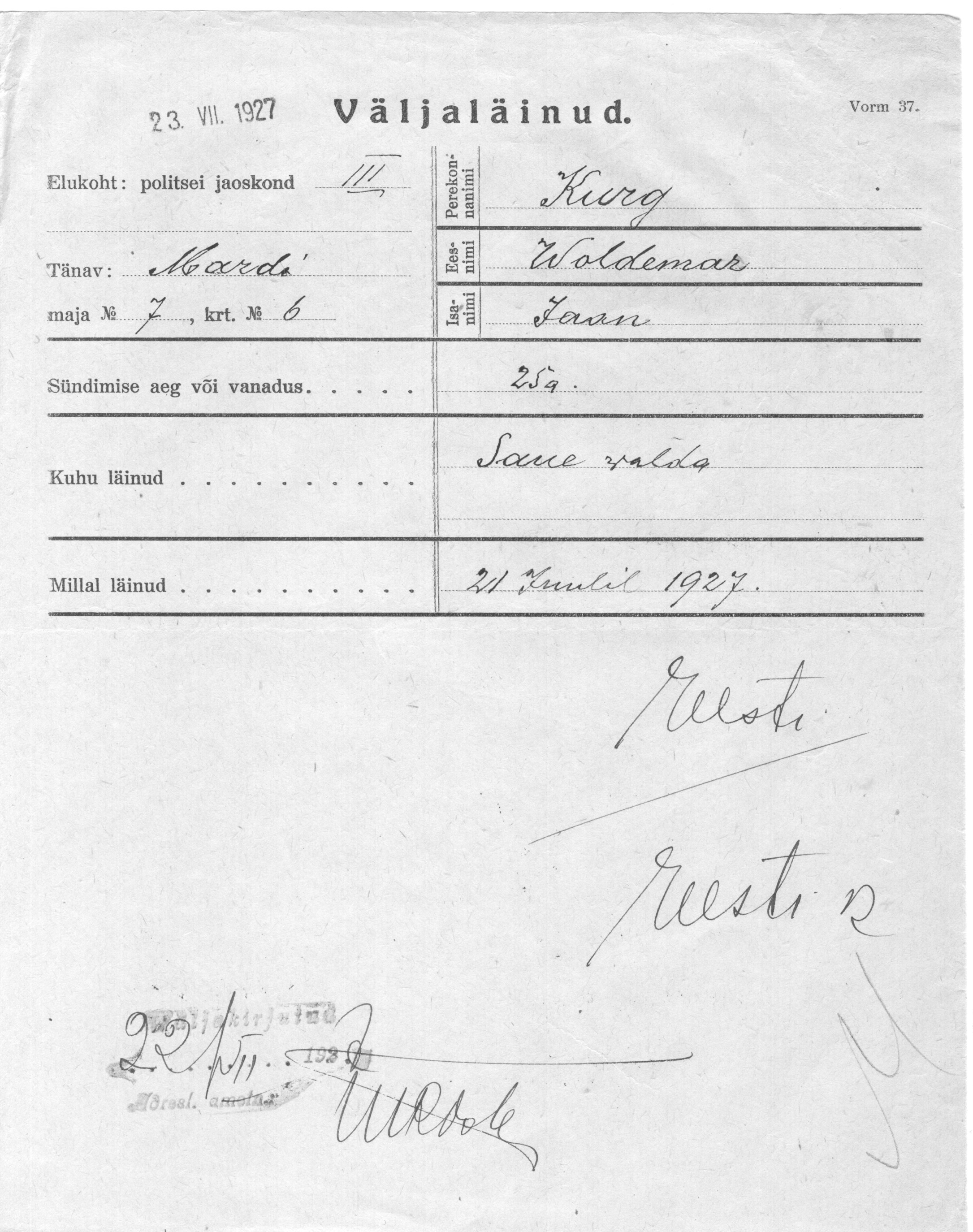 Kurg, Woldemar, Jaan