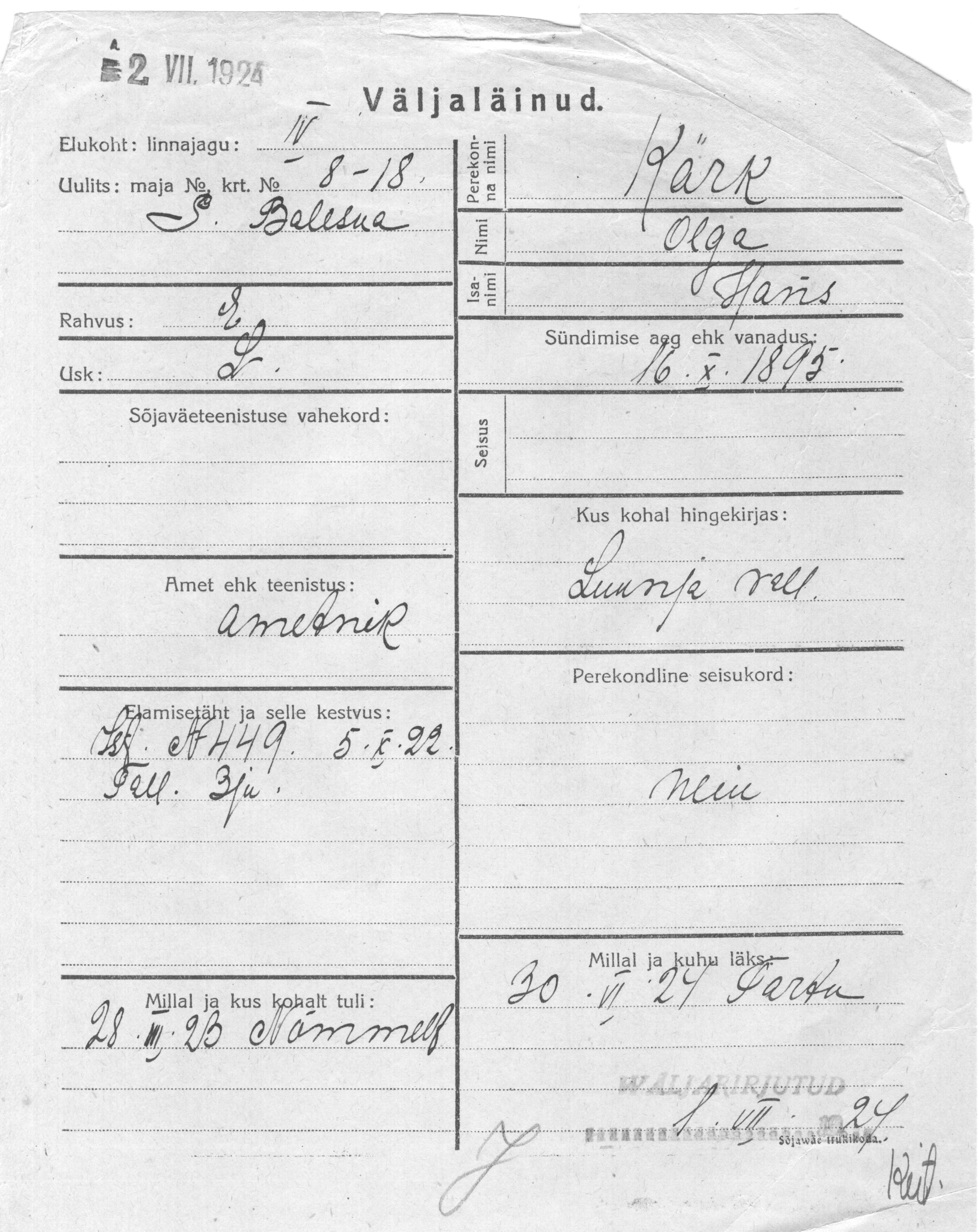 Kärk, Olga, Hans
