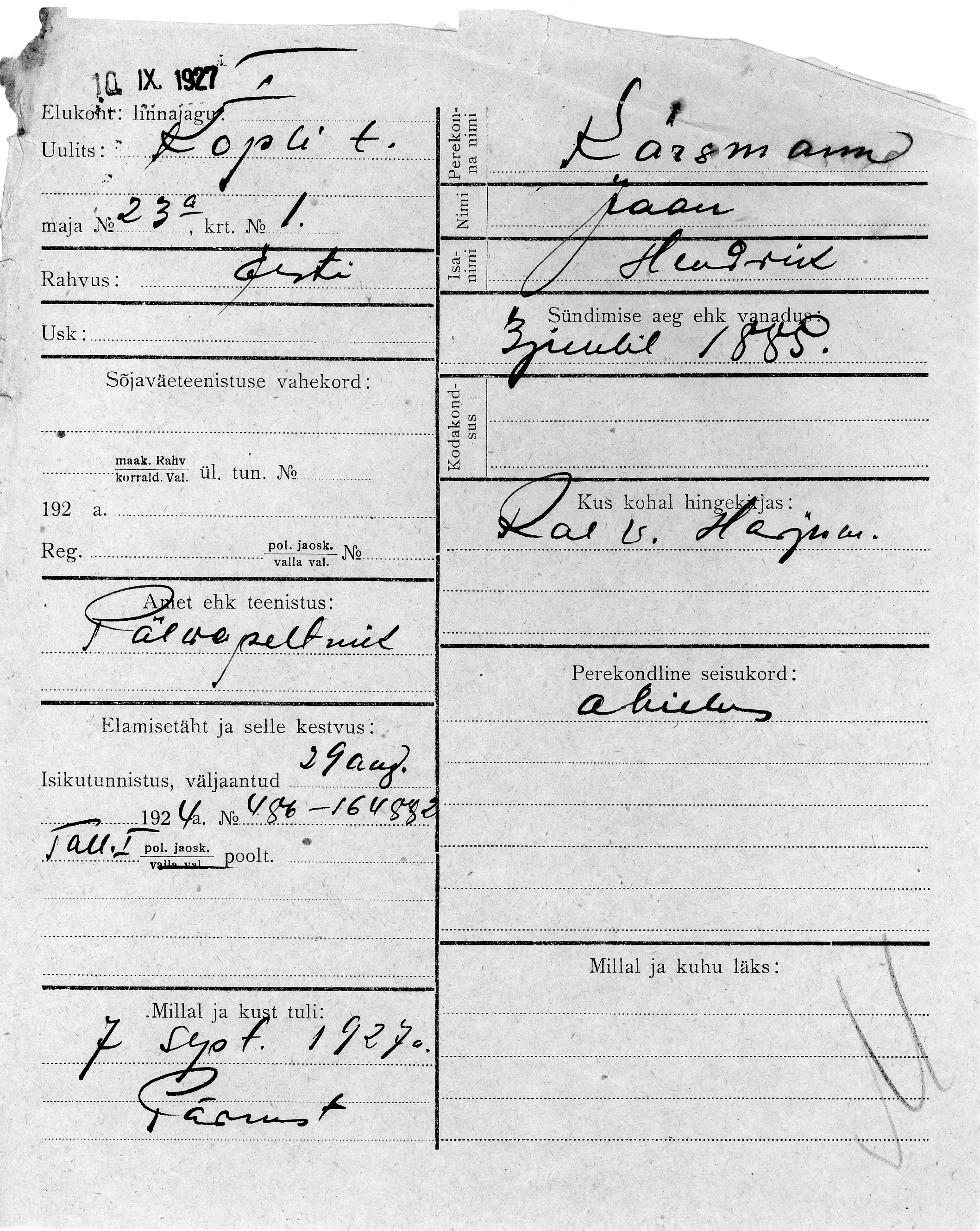 Kärsmann, Jaan, Hendrik