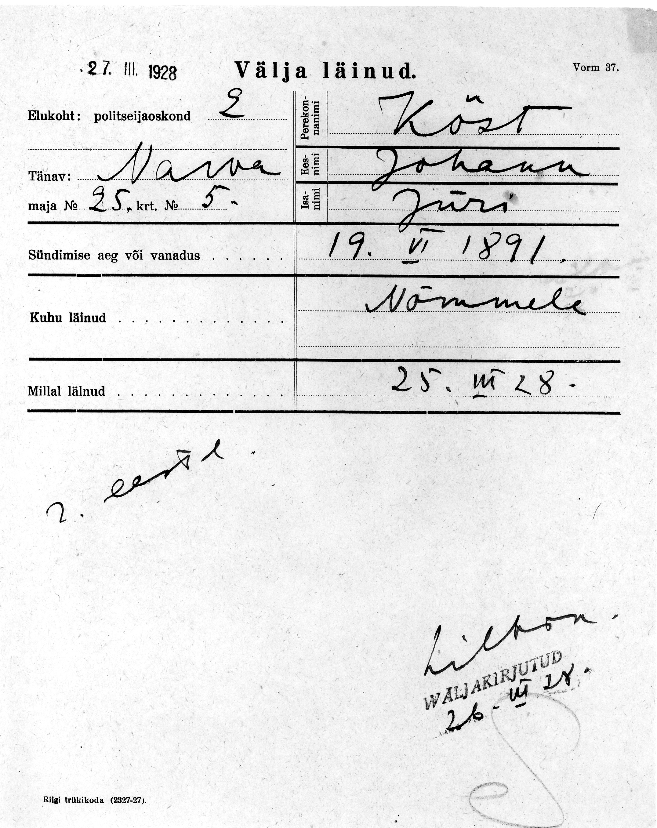 Köst, Johann, Jüri