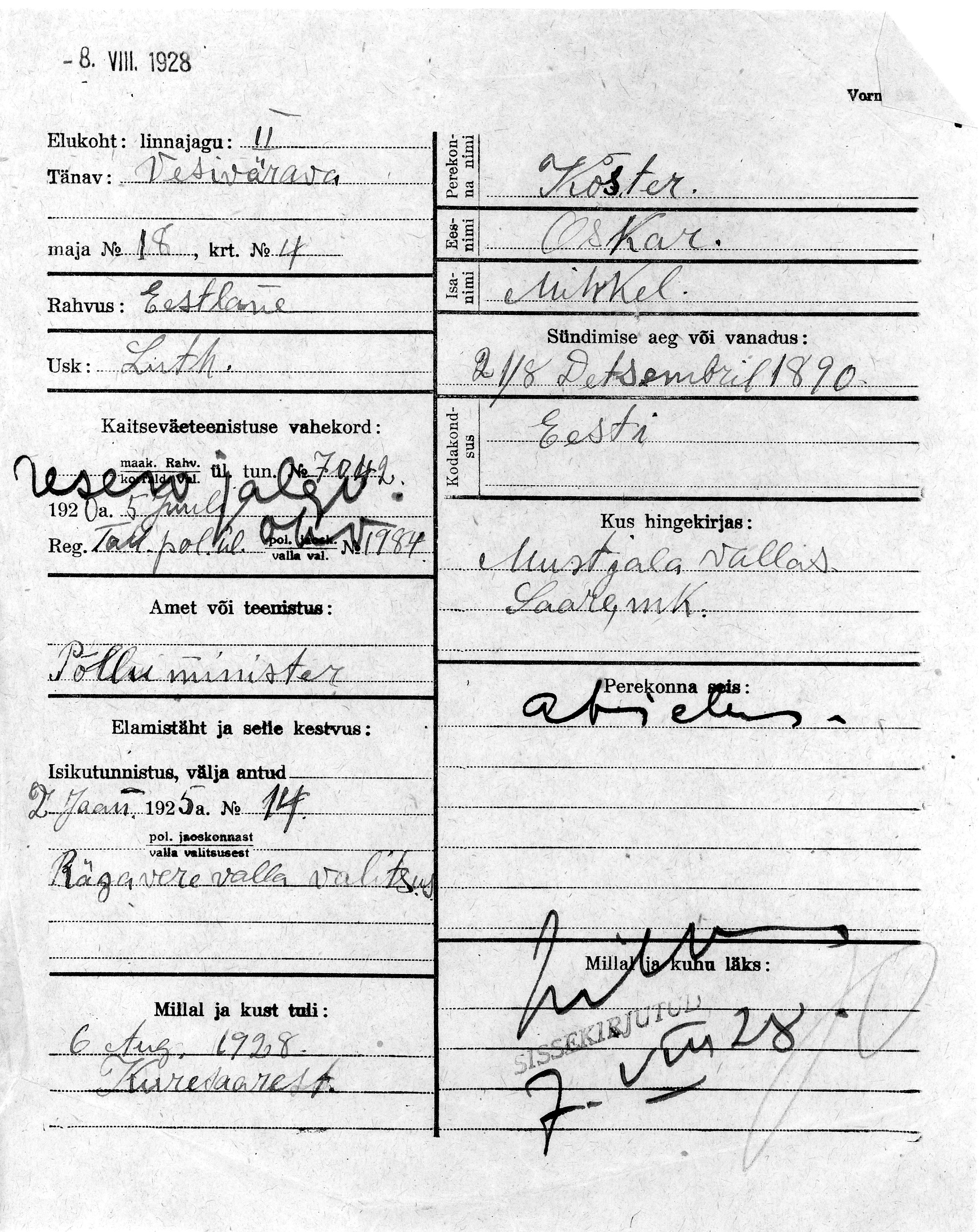 Köster, Oskar, Mihkel