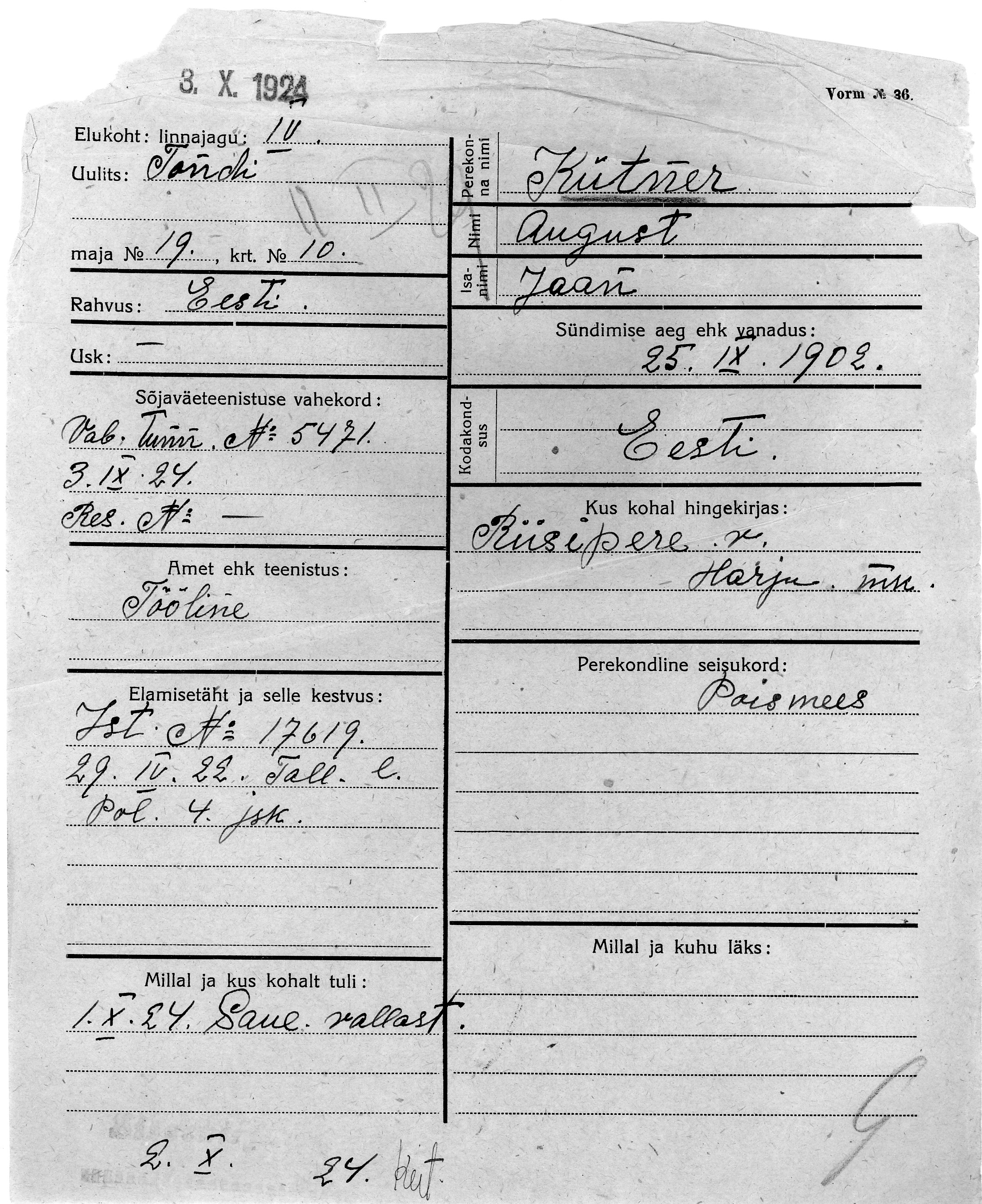 Kütner, August, Jaan