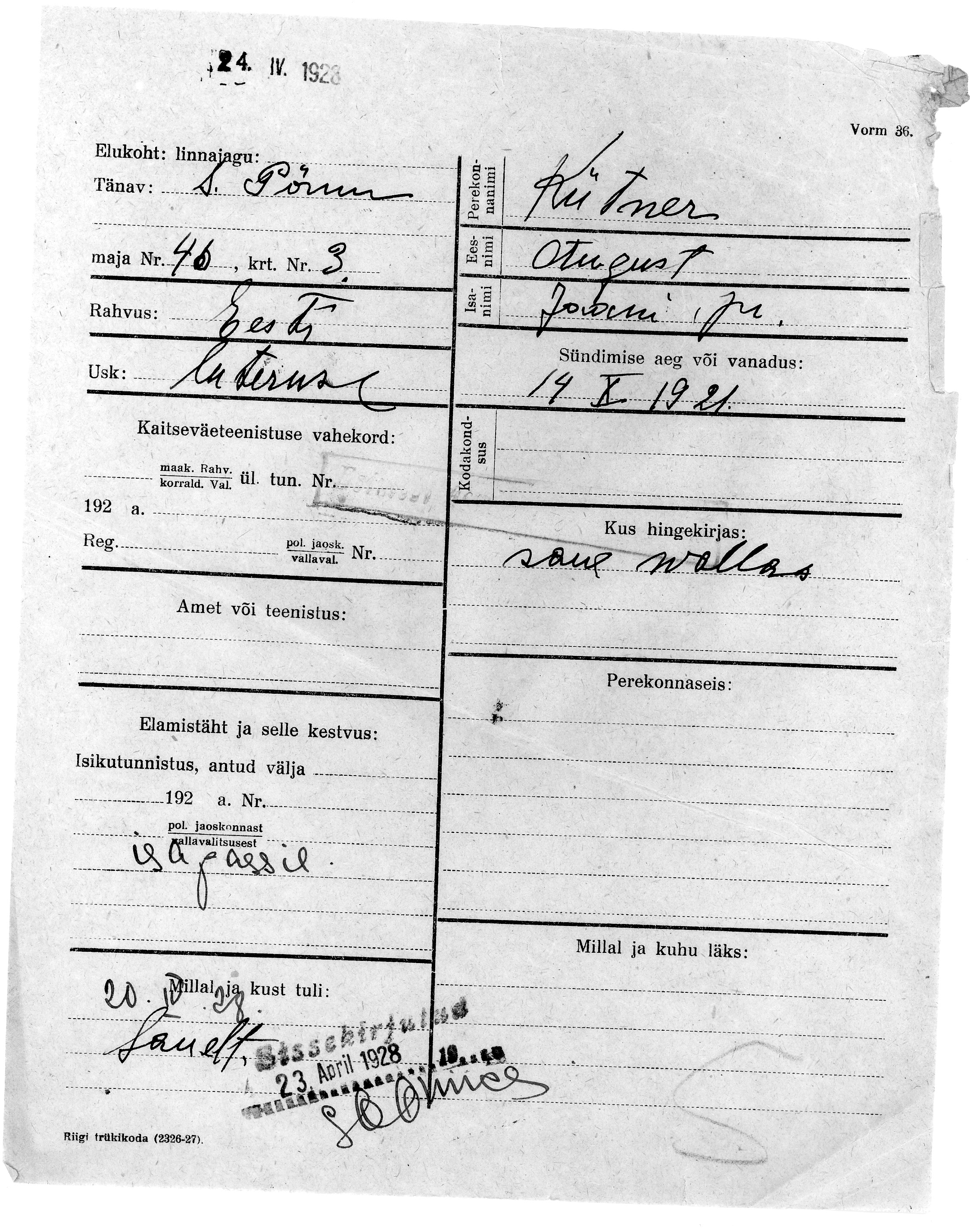 Kütner, August, Jaan