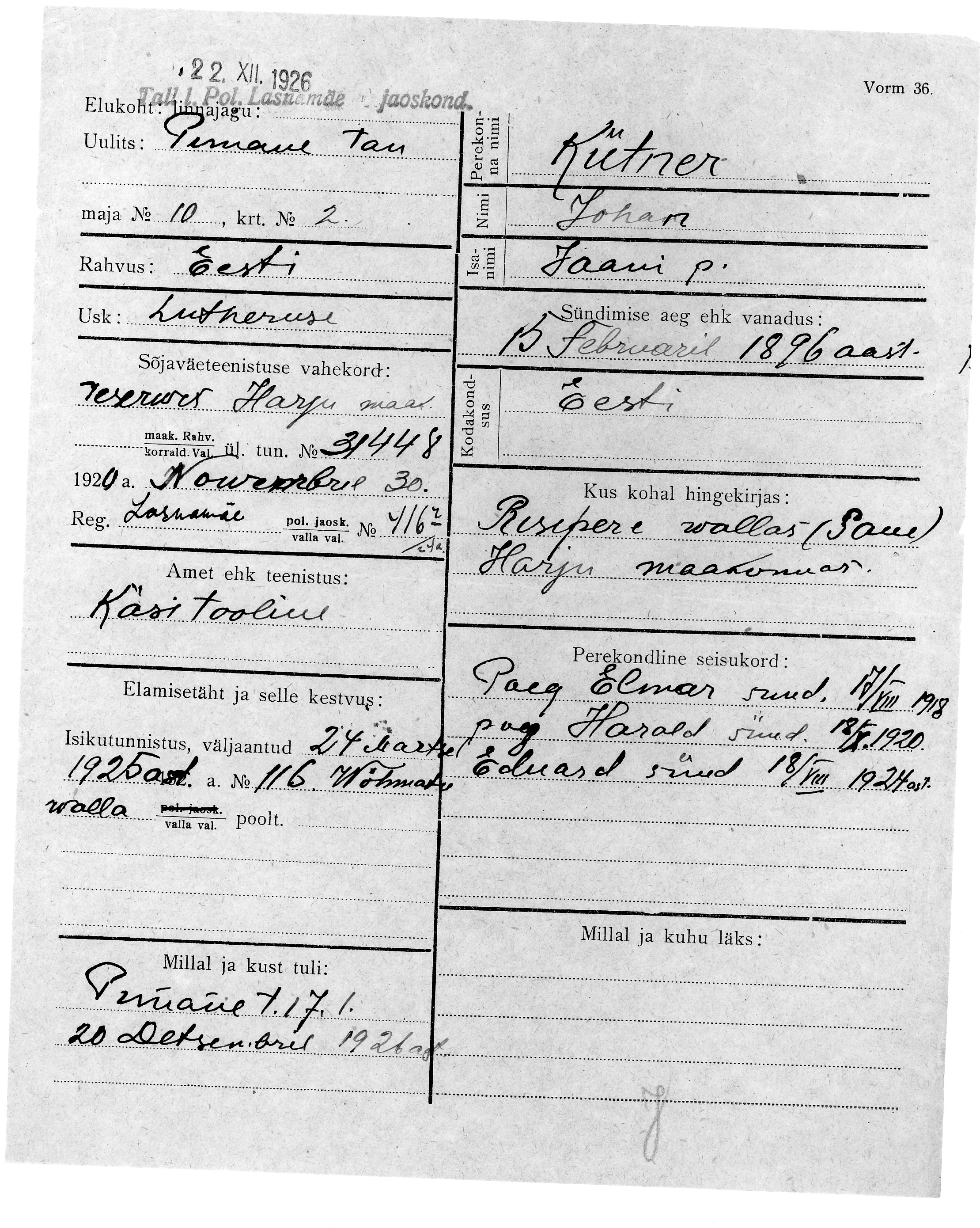 Kütner, Johan, Jaan