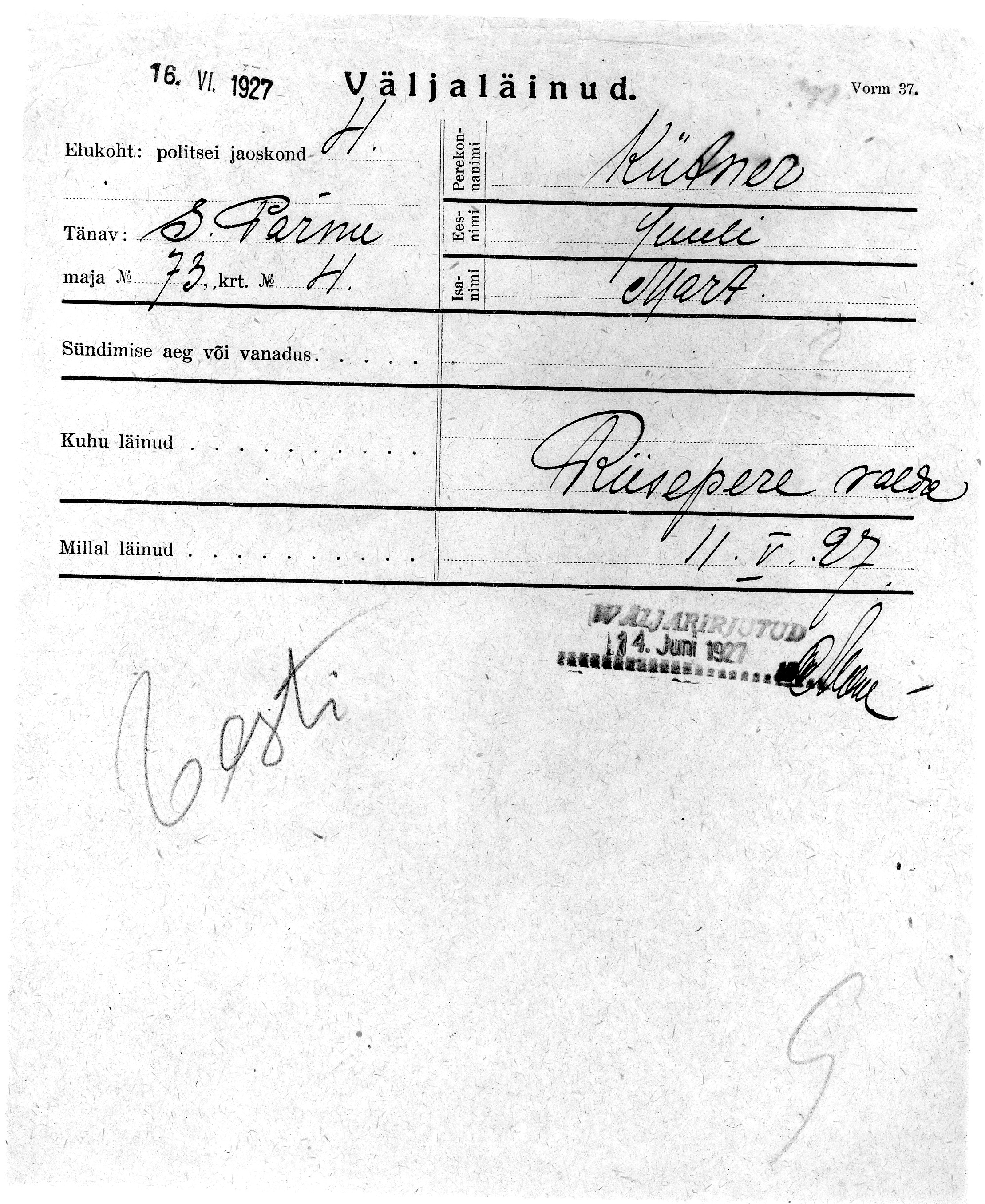 Kütner, Juuli, Mart