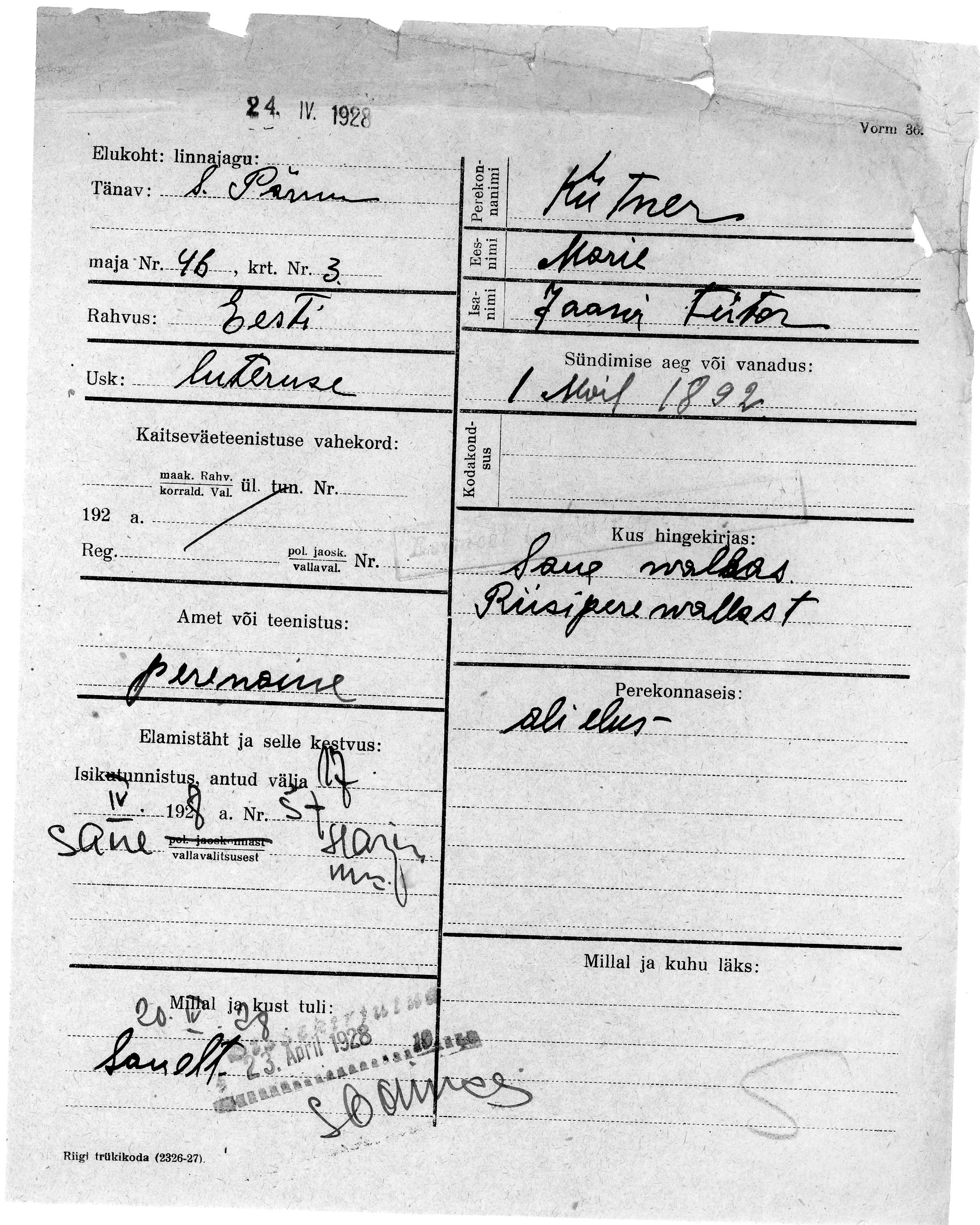 Kütner, Marie, Jaan