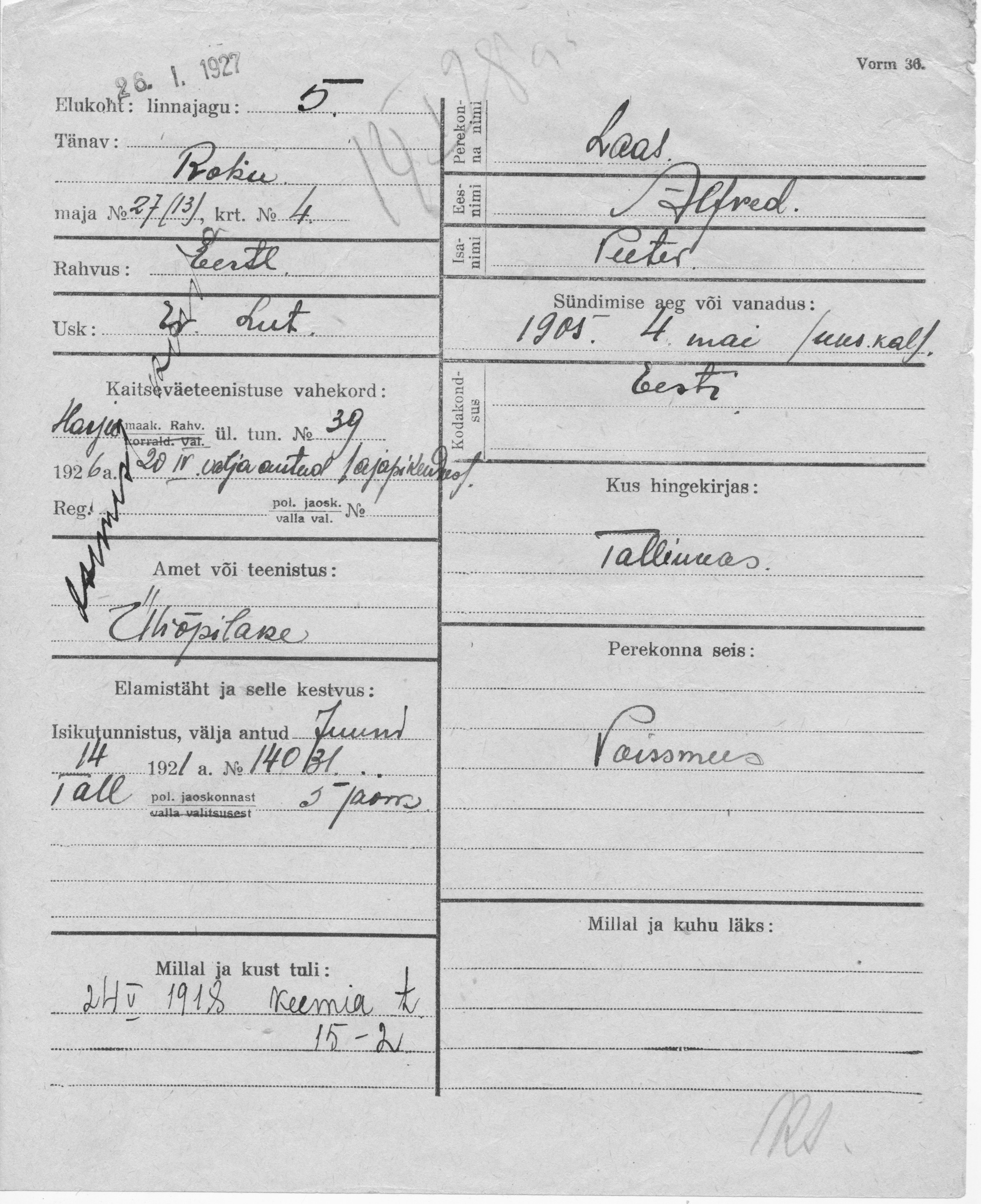 Laas, Alfred, Peeter