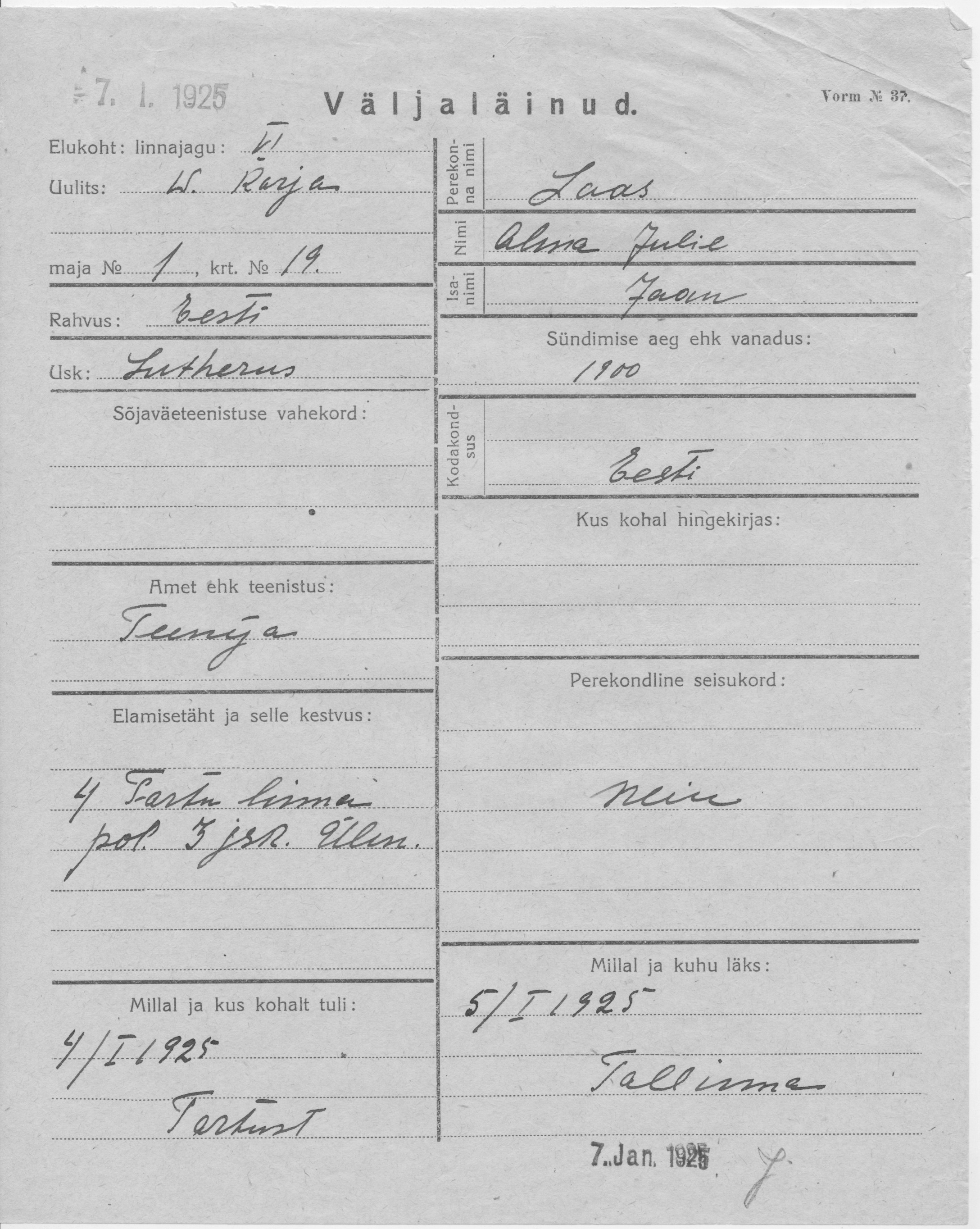 Laas, Alma Julie, Jaan