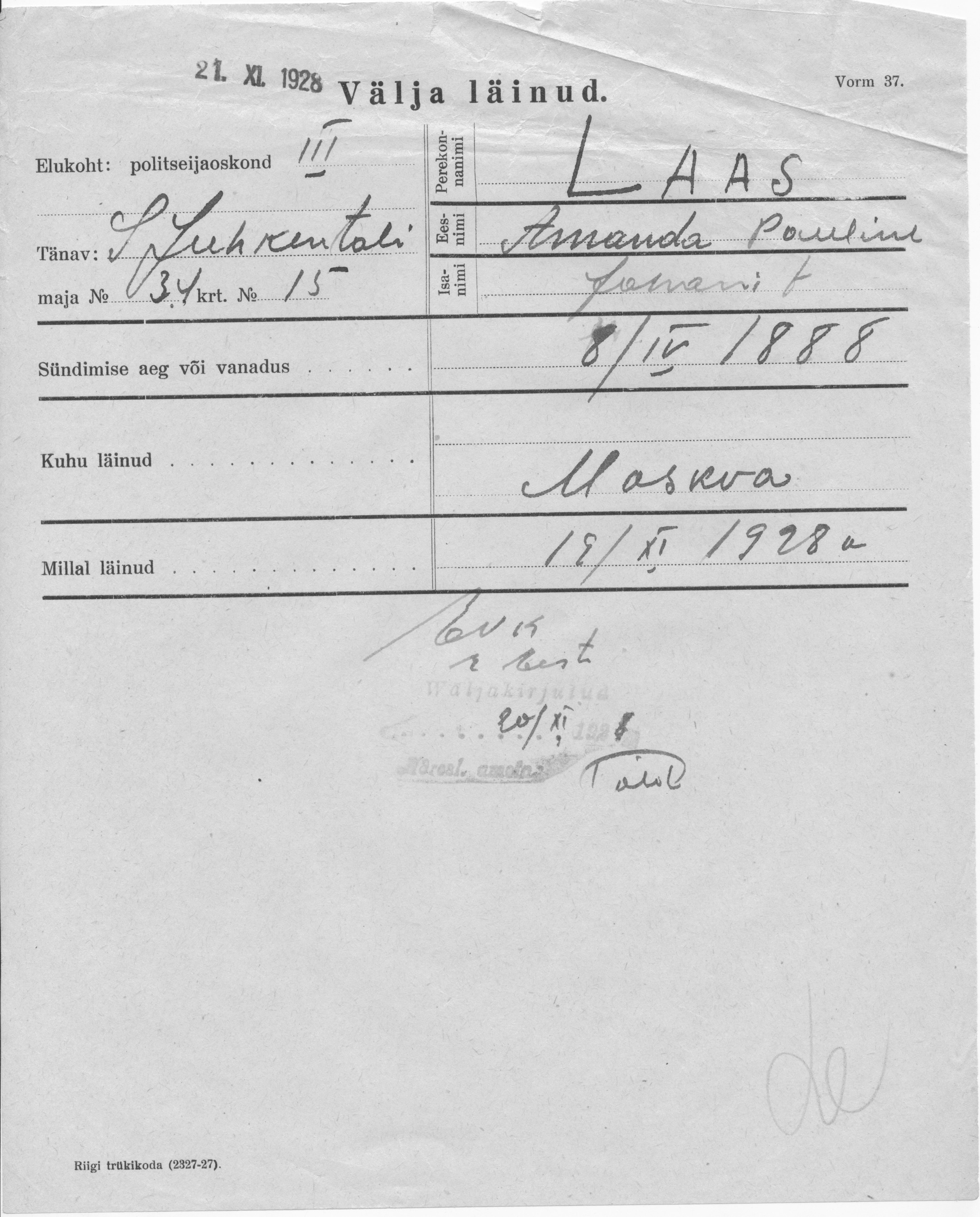 Laas, Amanda Pauline, Johan