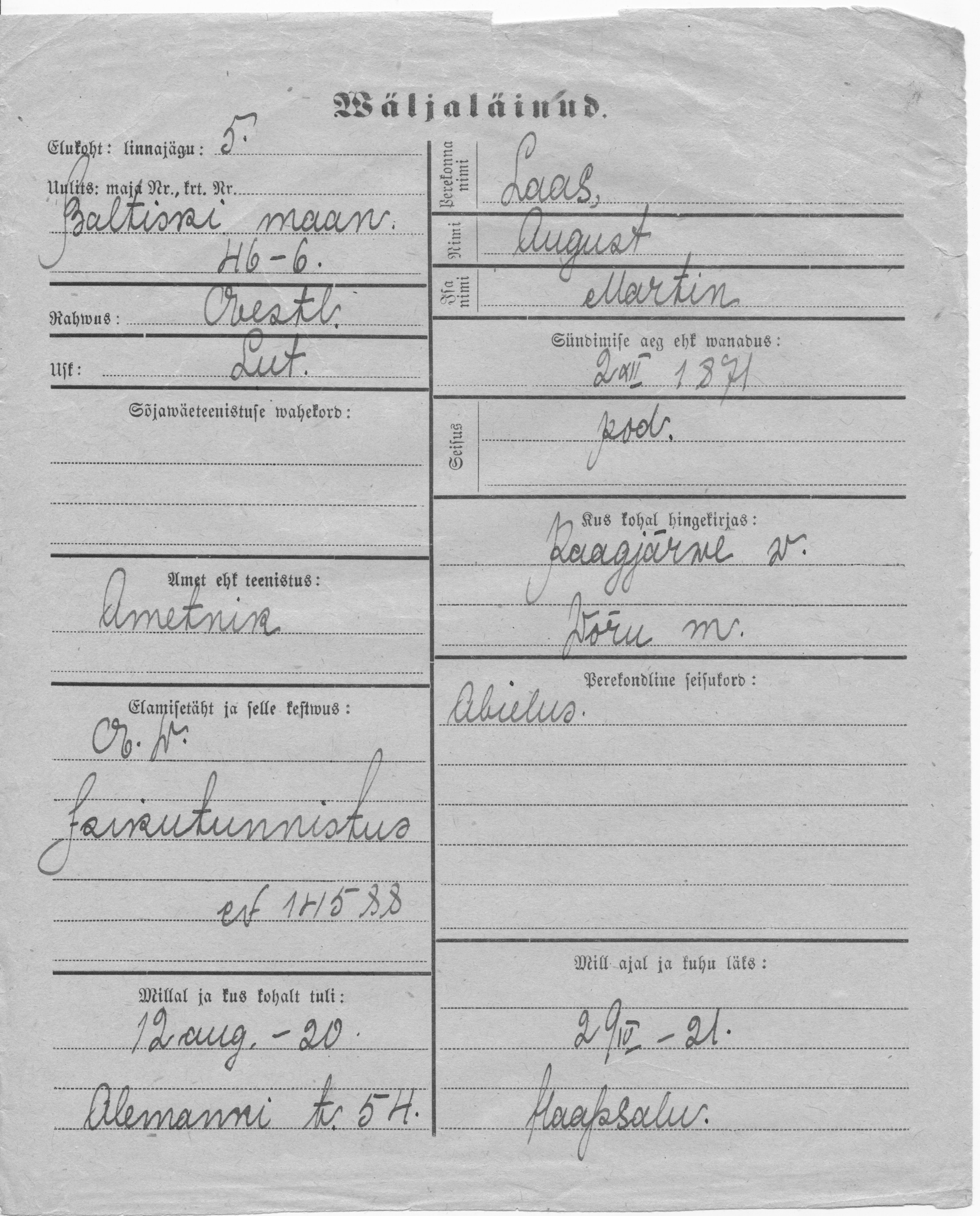 Laas, August, Martin