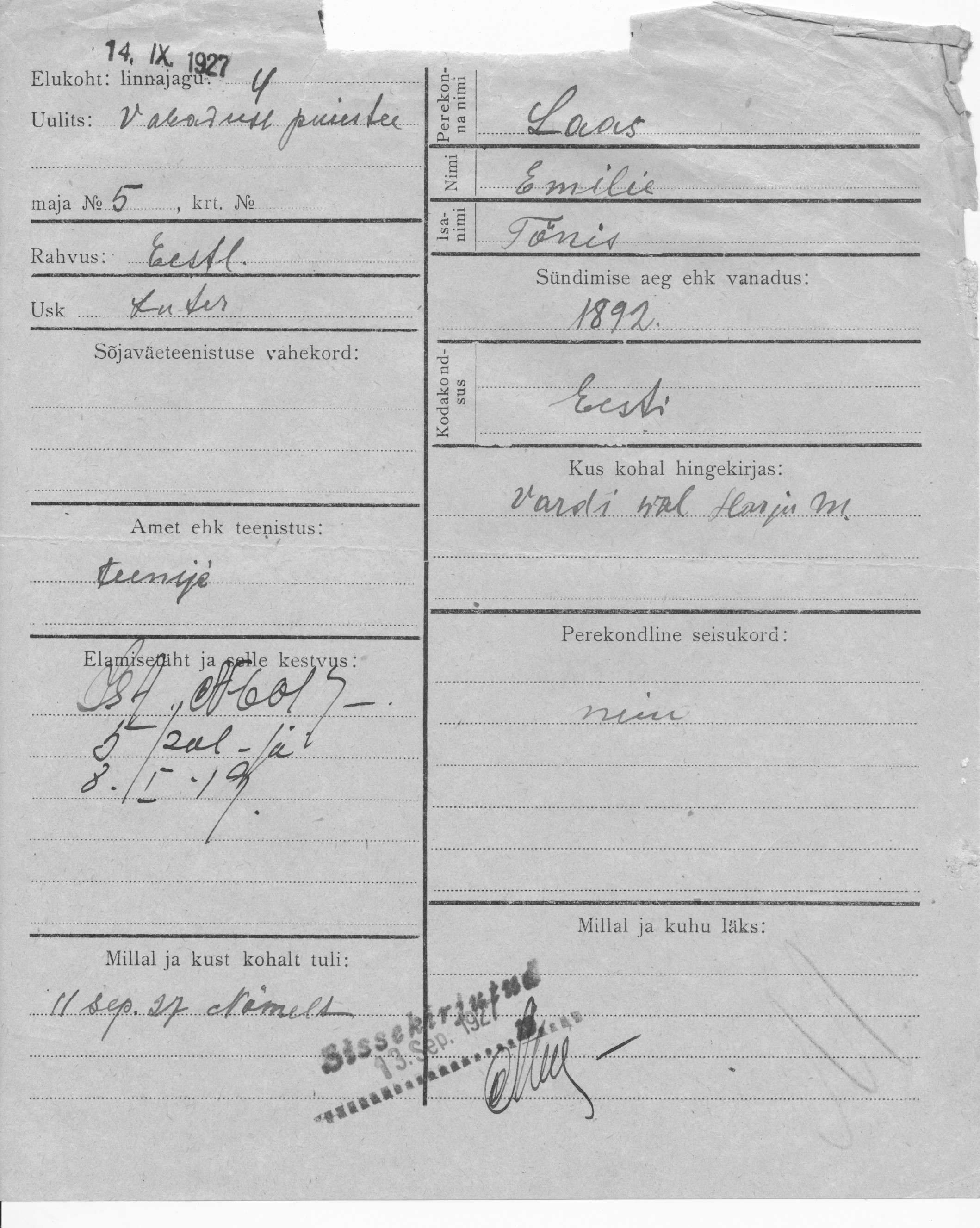 Laas, Emilie, Tõnis