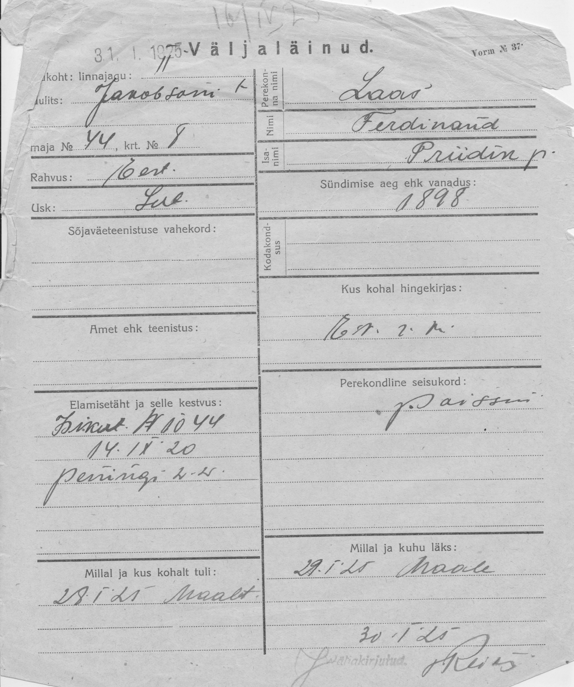 Laas, Ferdinand, Priidik