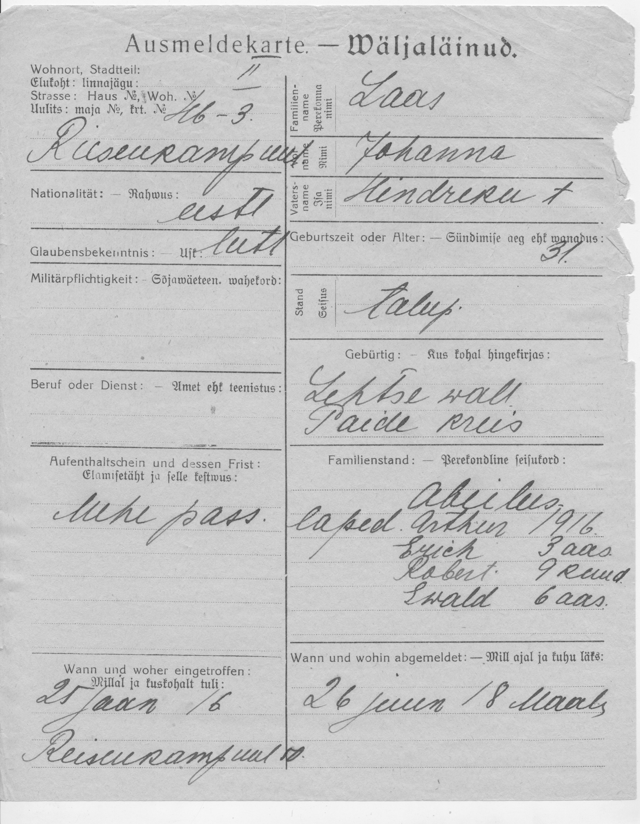 Laas, Johanna, Hindrek