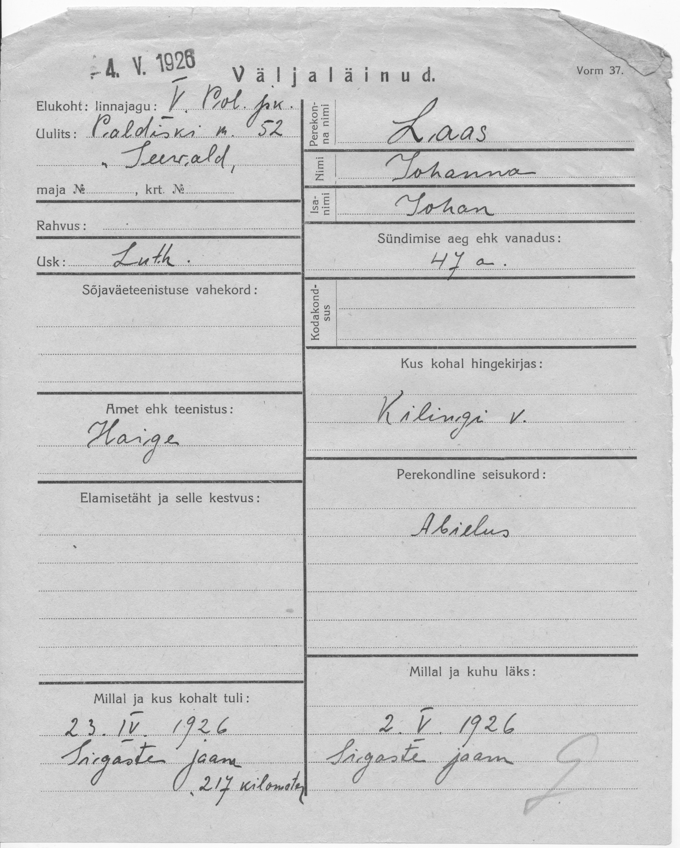 Laas, Johanna, Johan