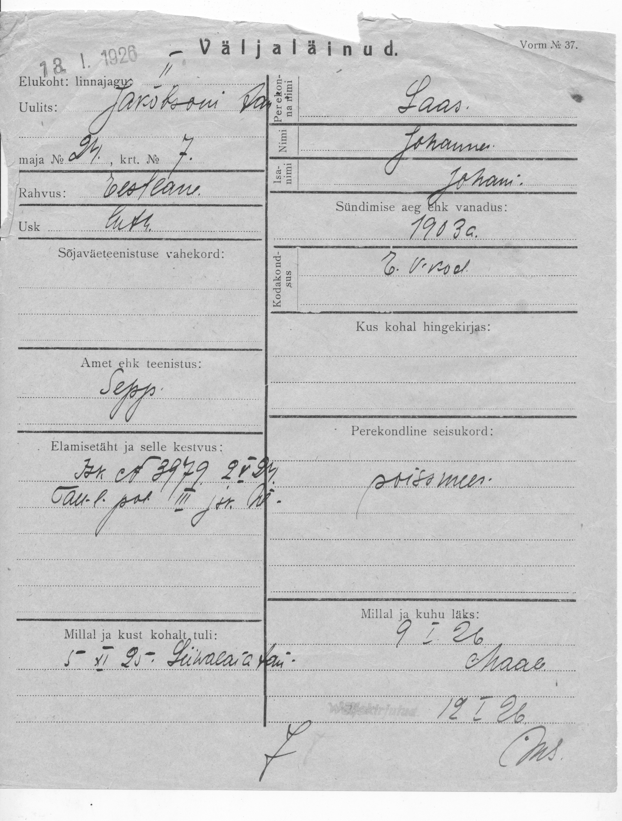 Laas, Johannes, Johan